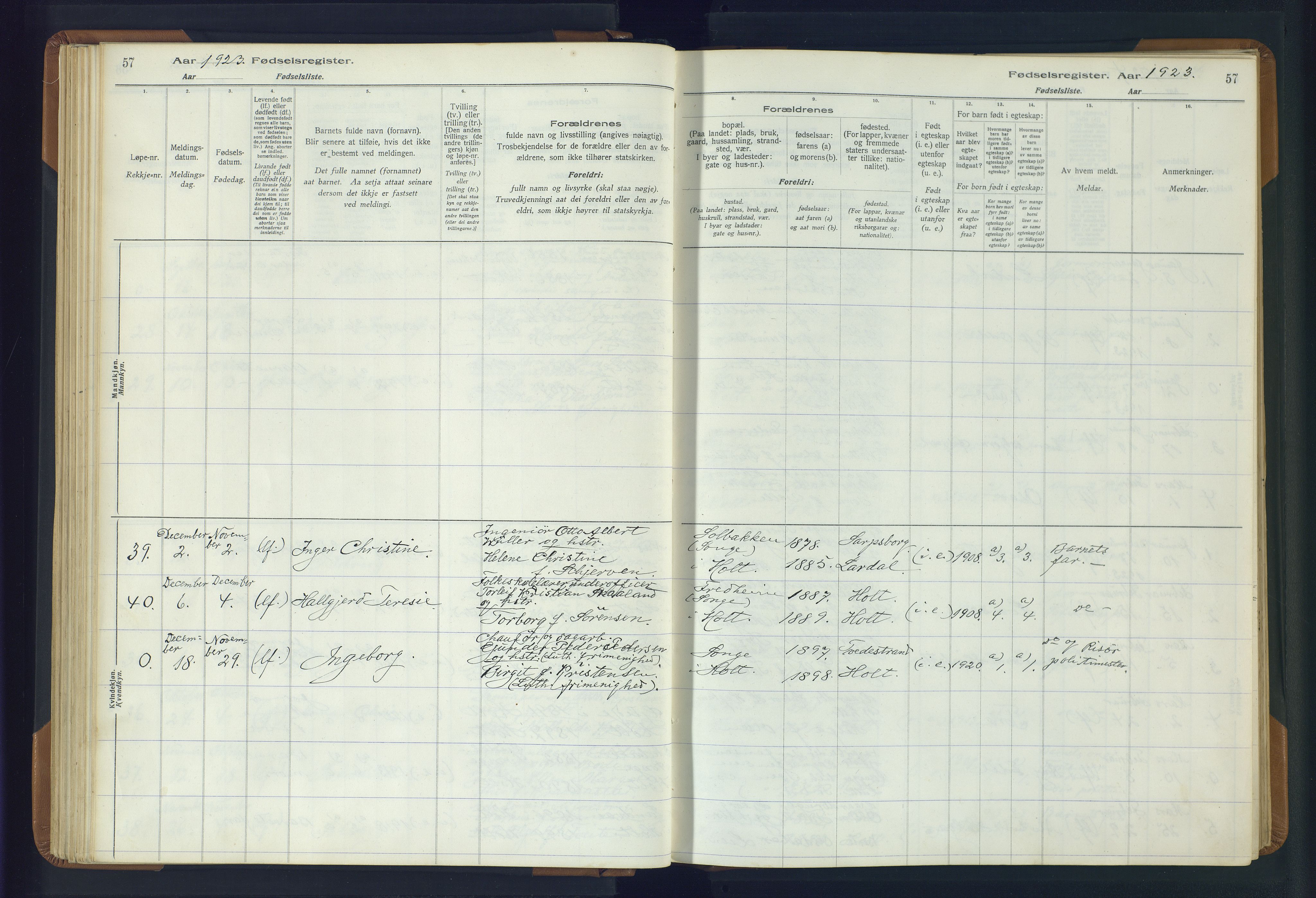 Holt sokneprestkontor, AV/SAK-1111-0021/J/Ja/L0001: Birth register no. II.4.1, 1916-1946, p. 57