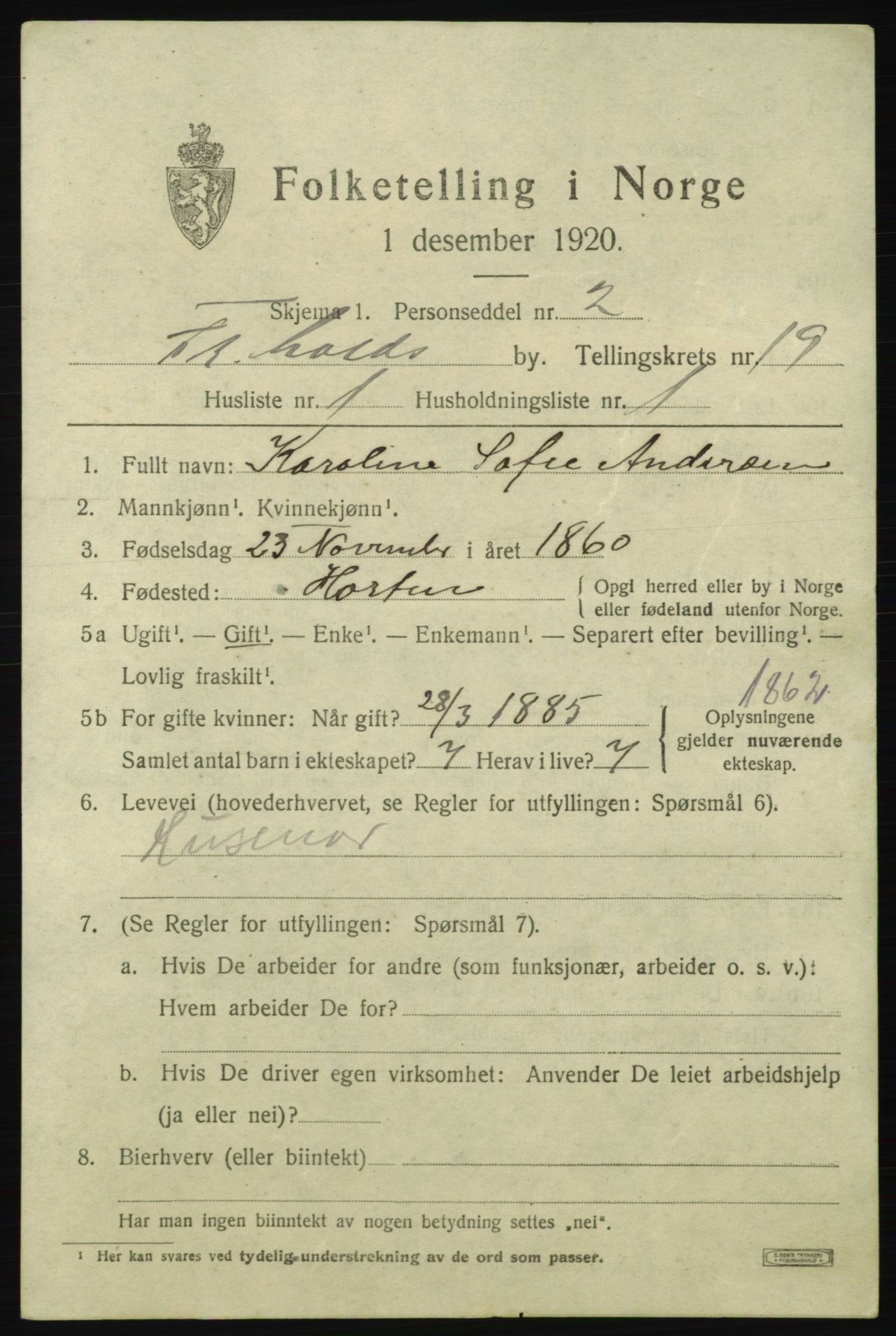 SAO, 1920 census for Fredrikshald, 1920, p. 28044