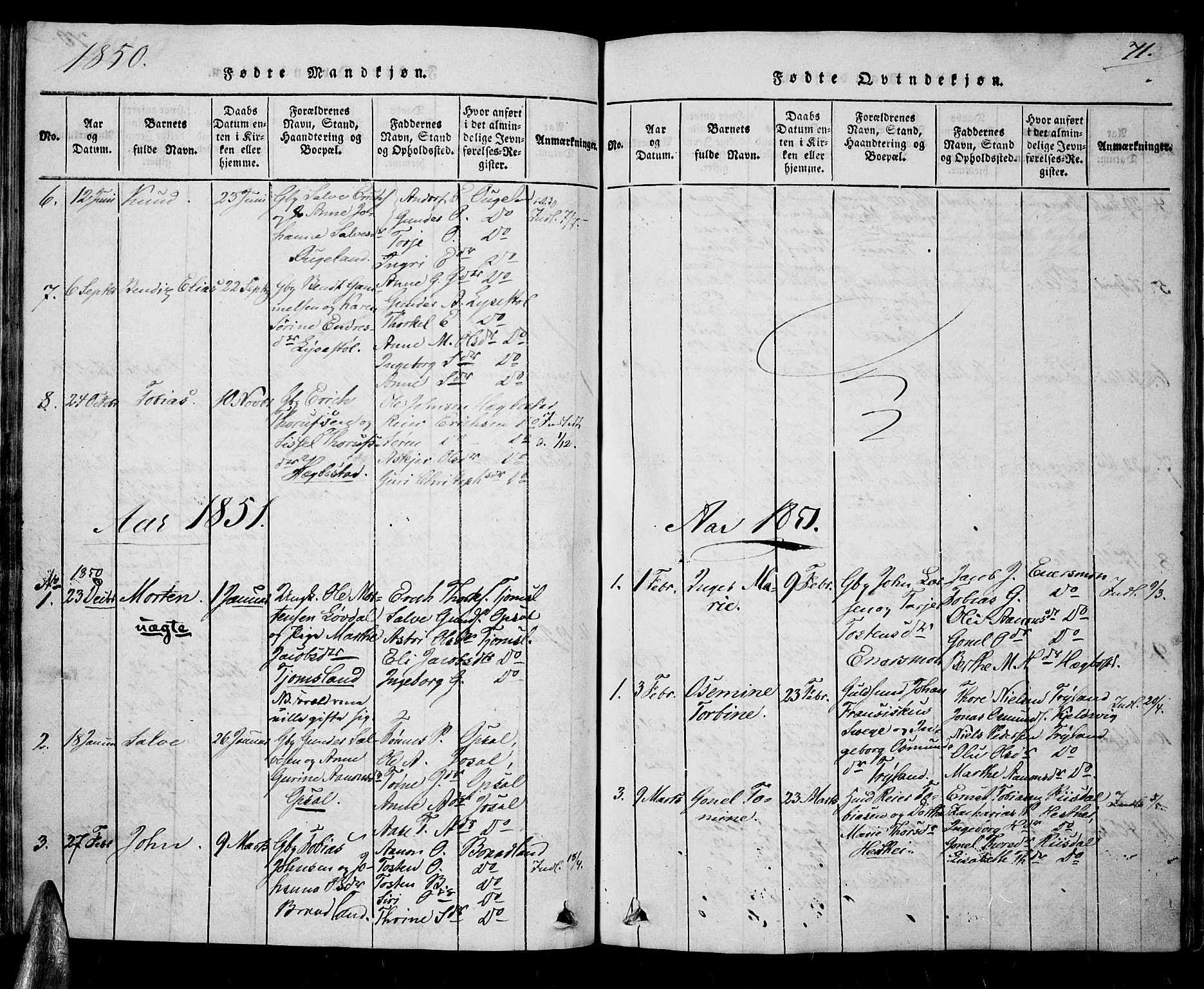 Nord-Audnedal sokneprestkontor, AV/SAK-1111-0032/F/Fa/Fab/L0001: Parish register (official) no. A 1, 1816-1858, p. 71