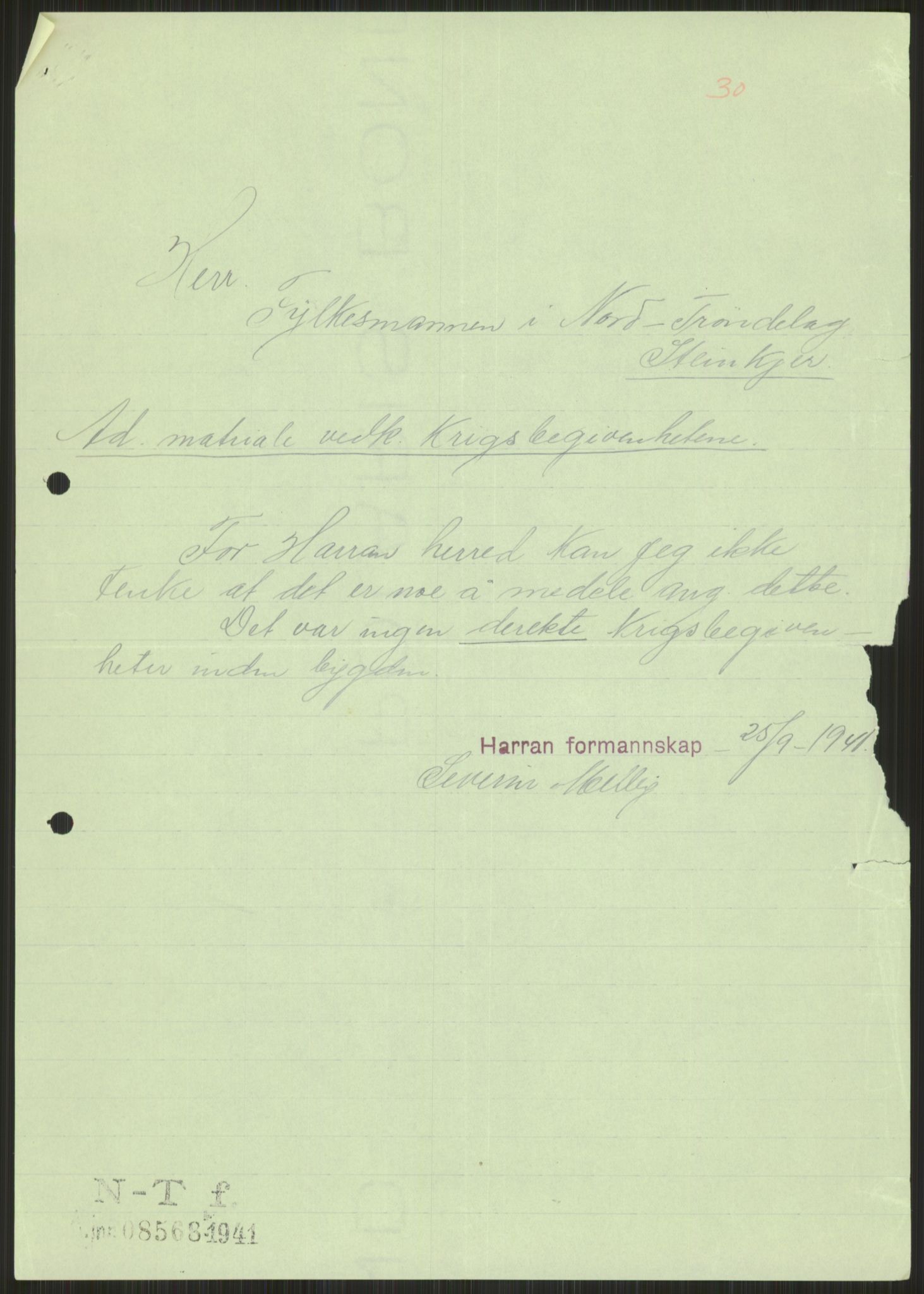 Forsvaret, Forsvarets krigshistoriske avdeling, AV/RA-RAFA-2017/Y/Ya/L0016: II-C-11-31 - Fylkesmenn.  Rapporter om krigsbegivenhetene 1940., 1940, p. 469