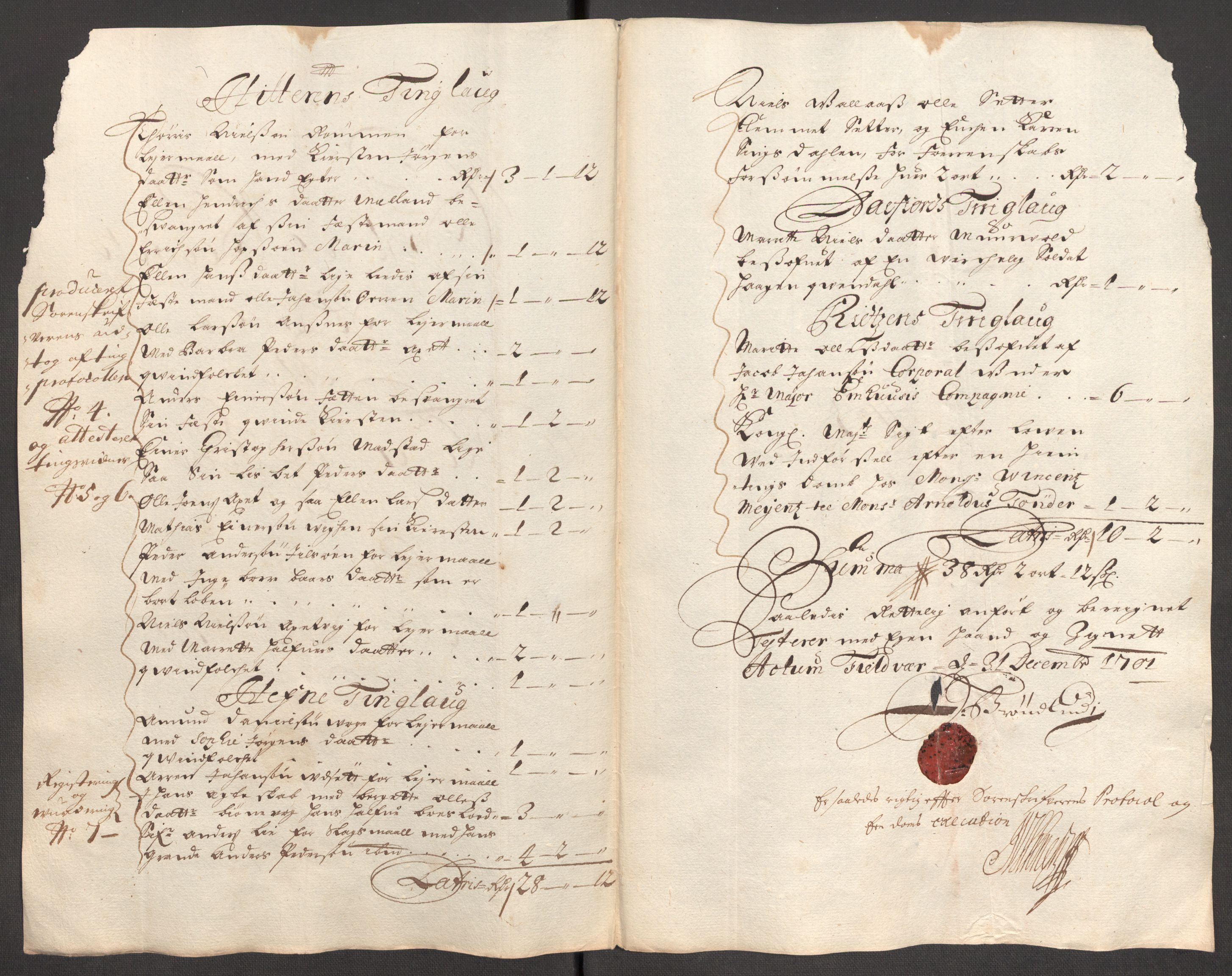 Rentekammeret inntil 1814, Reviderte regnskaper, Fogderegnskap, AV/RA-EA-4092/R57/L3854: Fogderegnskap Fosen, 1700-1701, p. 251