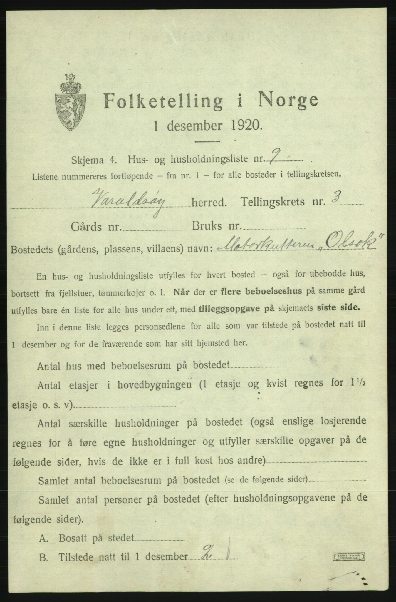 SAB, 1920 census for Varaldsøy, 1920, p. 274