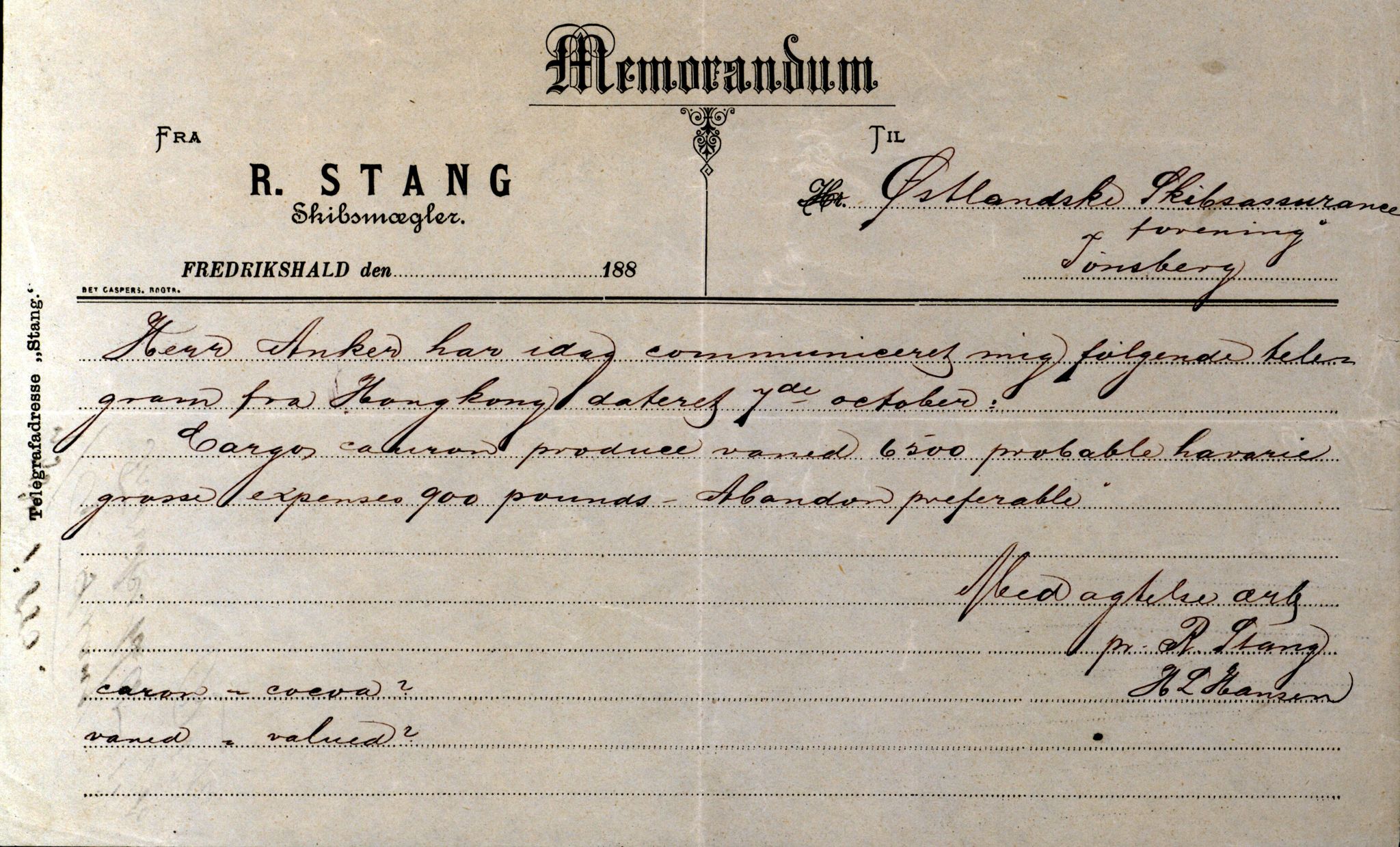 Pa 63 - Østlandske skibsassuranceforening, VEMU/A-1079/G/Ga/L0019/0010: Havaridokumenter / Victoria, Vigor, Cathrine, Brillant, Alvega, Rotvid, 1886, p. 96