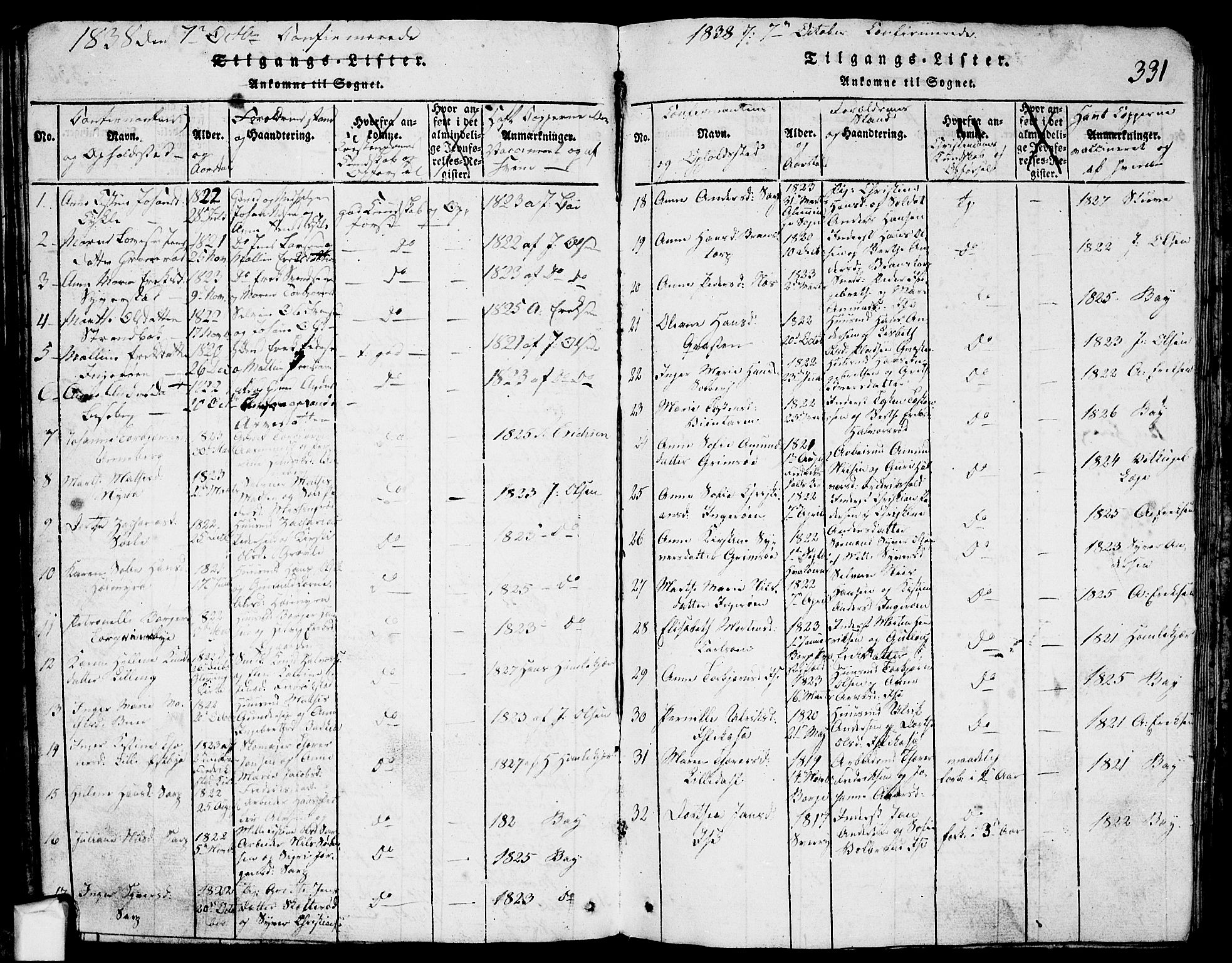 Skjeberg prestekontor Kirkebøker, SAO/A-10923/G/Ga/L0001: Parish register (copy) no. I 1, 1815-1830, p. 331