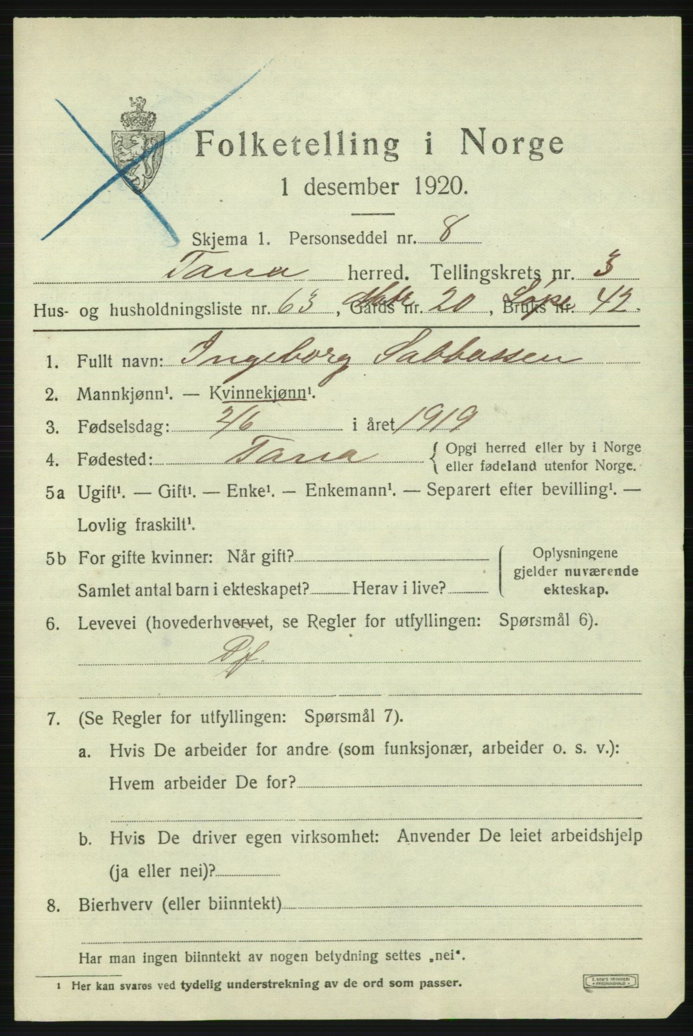 SATØ, 1920 census for Tana, 1920, p. 3014