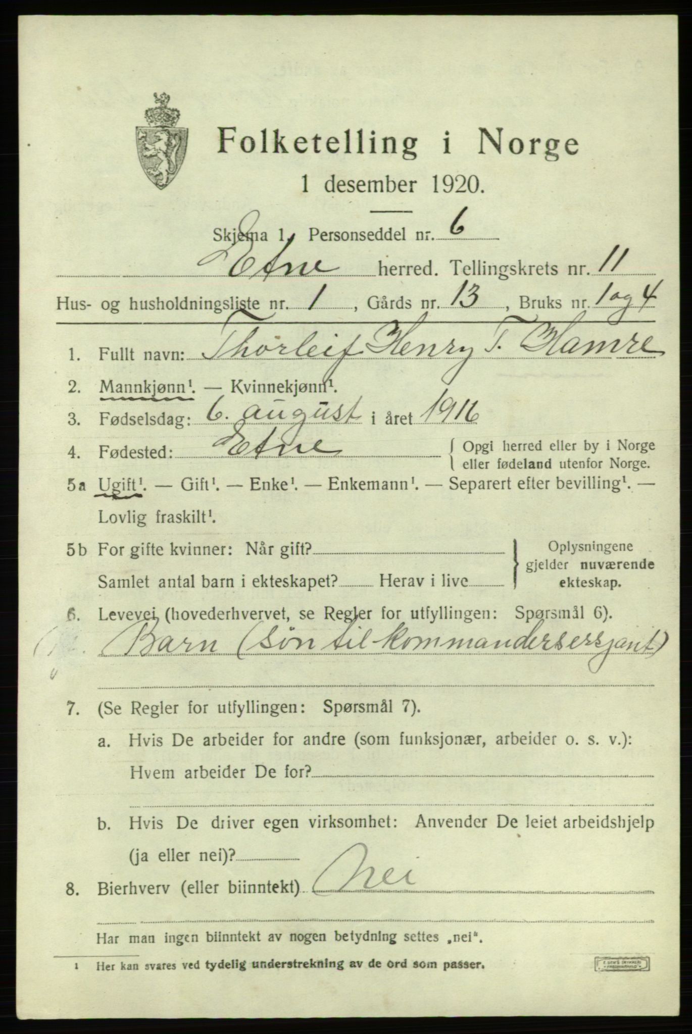 SAB, 1920 census for Etne, 1920, p. 4677