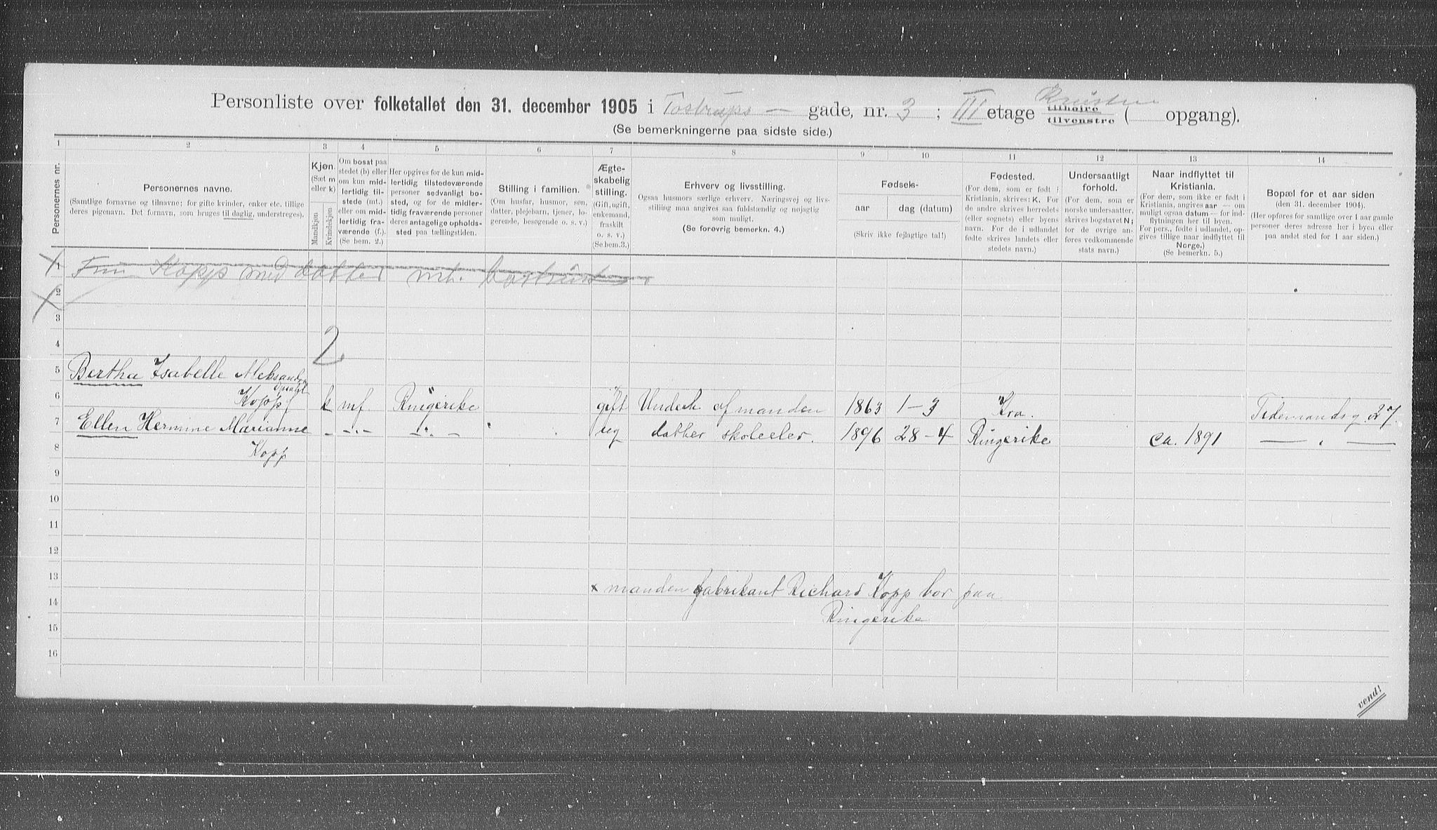 OBA, Municipal Census 1905 for Kristiania, 1905, p. 60487