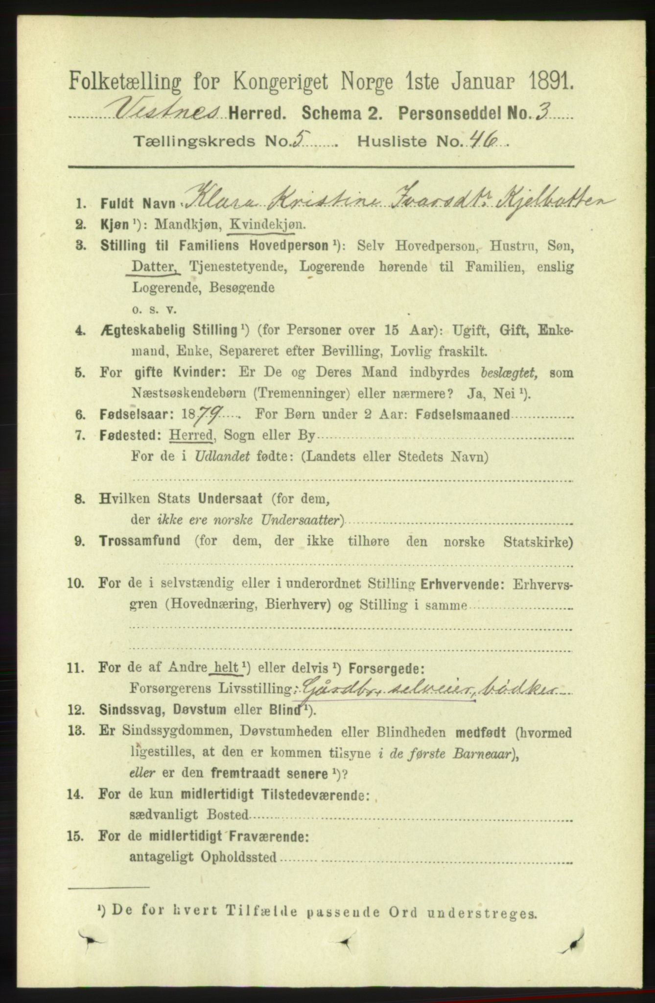 RA, 1891 census for 1535 Vestnes, 1891, p. 2057