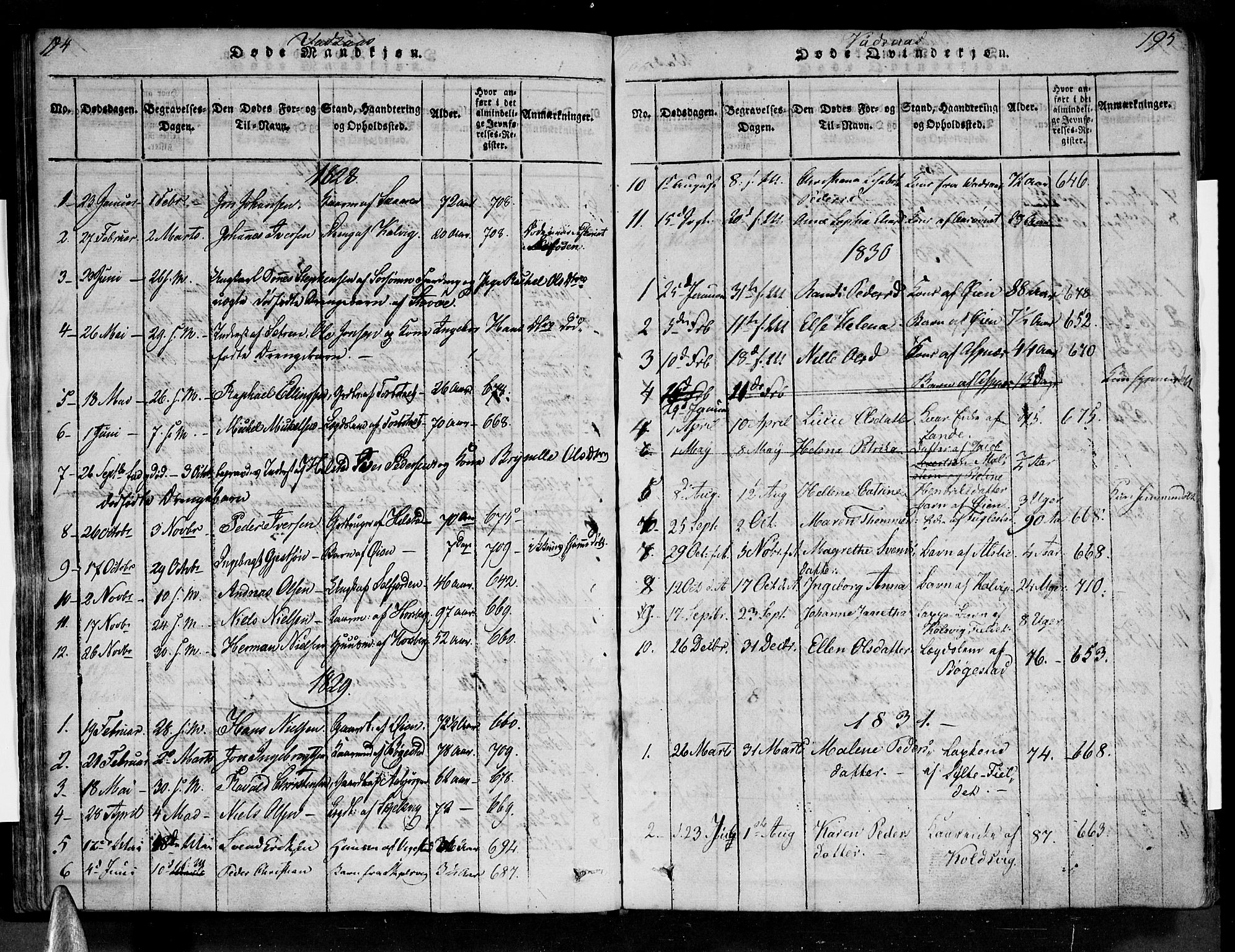 Ministerialprotokoller, klokkerbøker og fødselsregistre - Nordland, AV/SAT-A-1459/810/L0142: Parish register (official) no. 810A06 /1, 1819-1841, p. 194-195