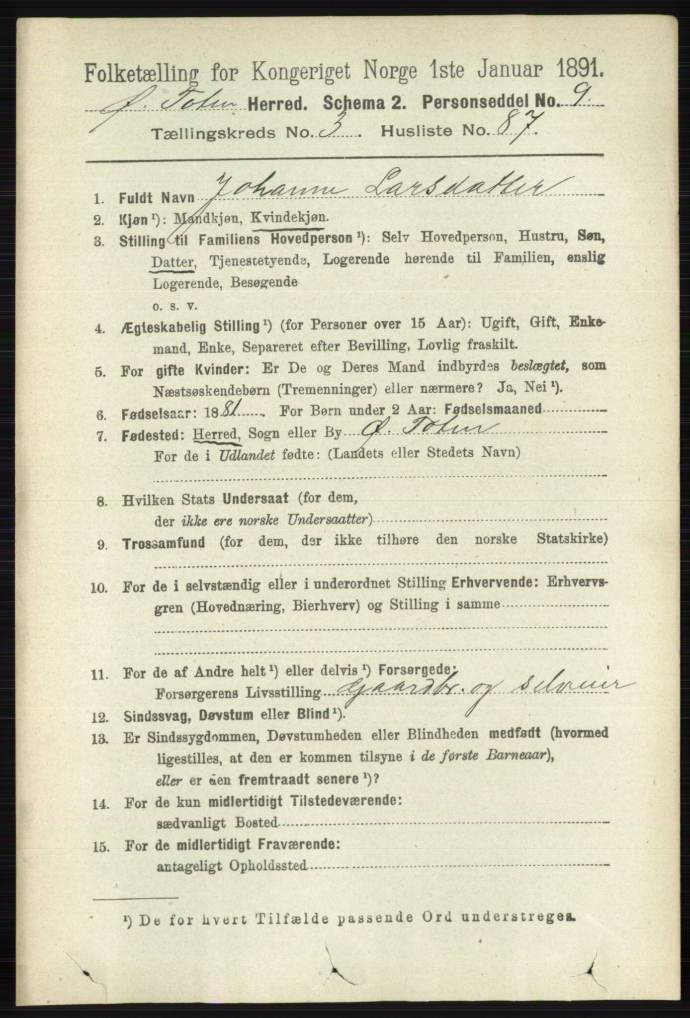 RA, 1891 census for 0528 Østre Toten, 1891, p. 2057