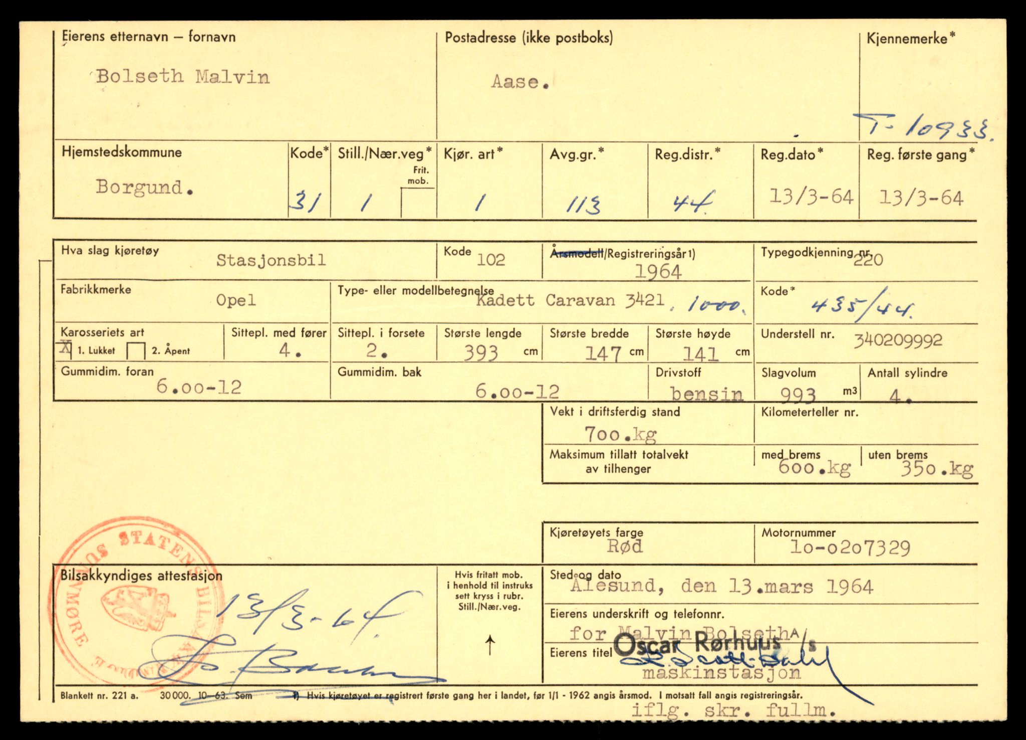 Møre og Romsdal vegkontor - Ålesund trafikkstasjon, AV/SAT-A-4099/F/Fe/L0025: Registreringskort for kjøretøy T 10931 - T 11045, 1927-1998, p. 53