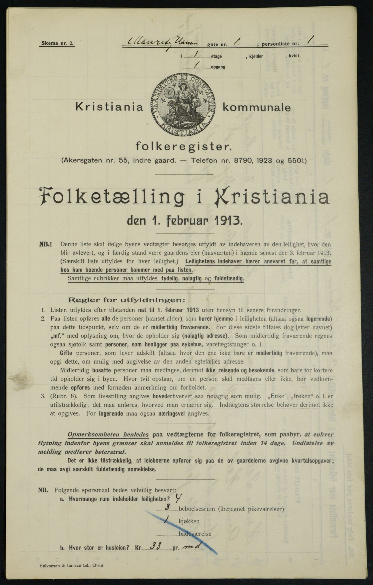 OBA, Municipal Census 1913 for Kristiania, 1913, p. 64667