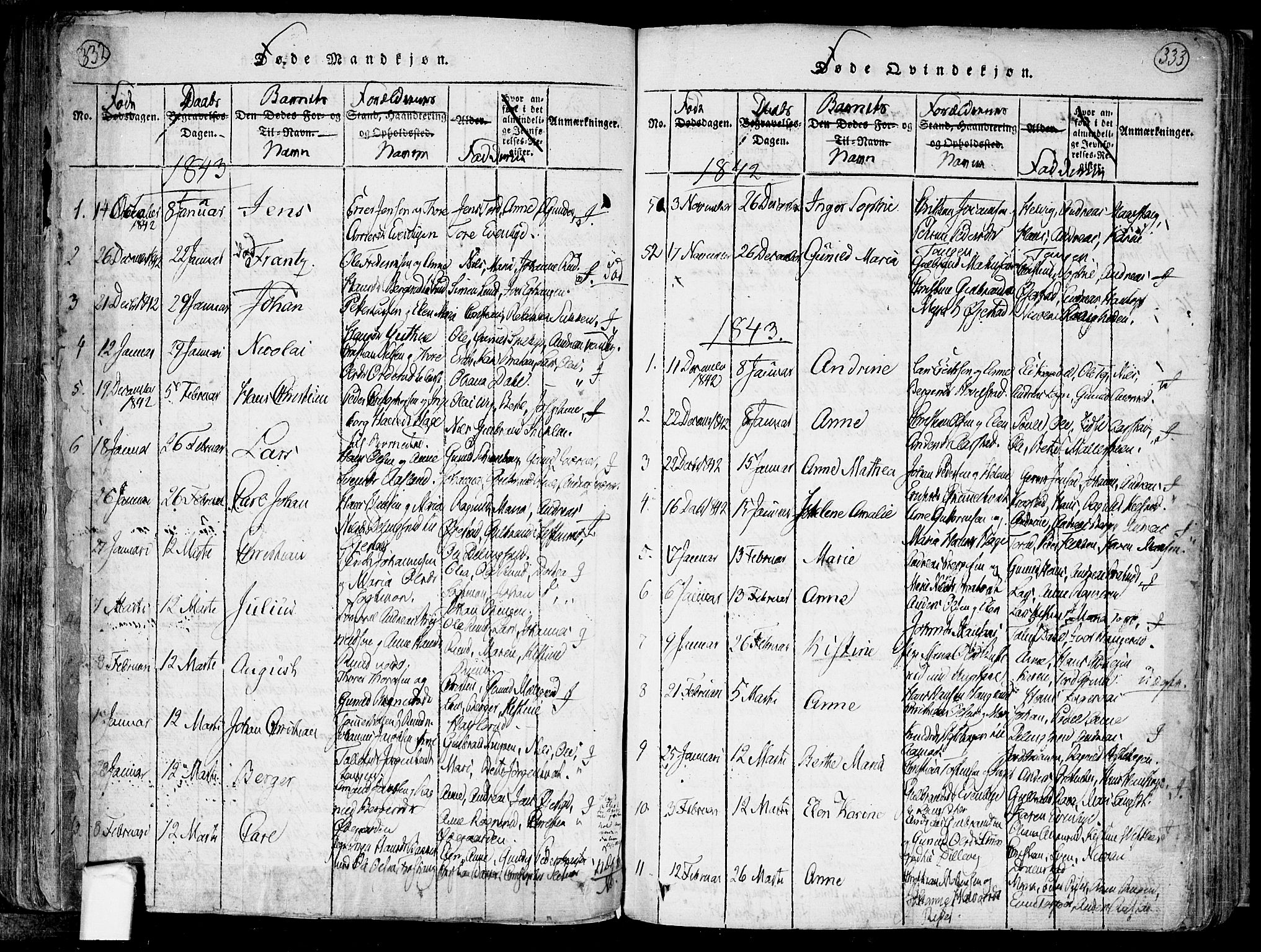 Trøgstad prestekontor Kirkebøker, AV/SAO-A-10925/F/Fa/L0006: Parish register (official) no. I 6, 1815-1844, p. 332-333