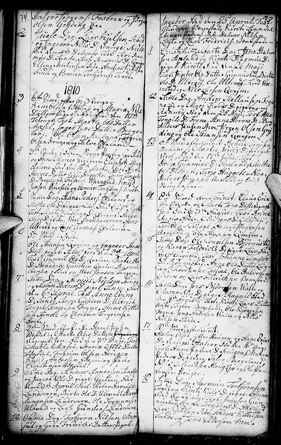 Gjerstad sokneprestkontor, SAK/1111-0014/F/Fb/Fba/L0001: Parish register (copy) no. B 1, 1797-1816, p. 74-75