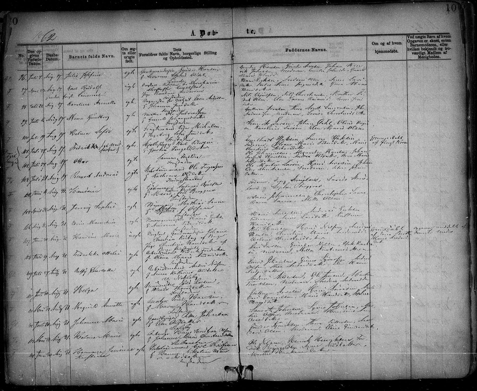 Glemmen prestekontor Kirkebøker, AV/SAO-A-10908/F/Fa/L0008: Parish register (official) no. 8, 1862-1871, p. 10