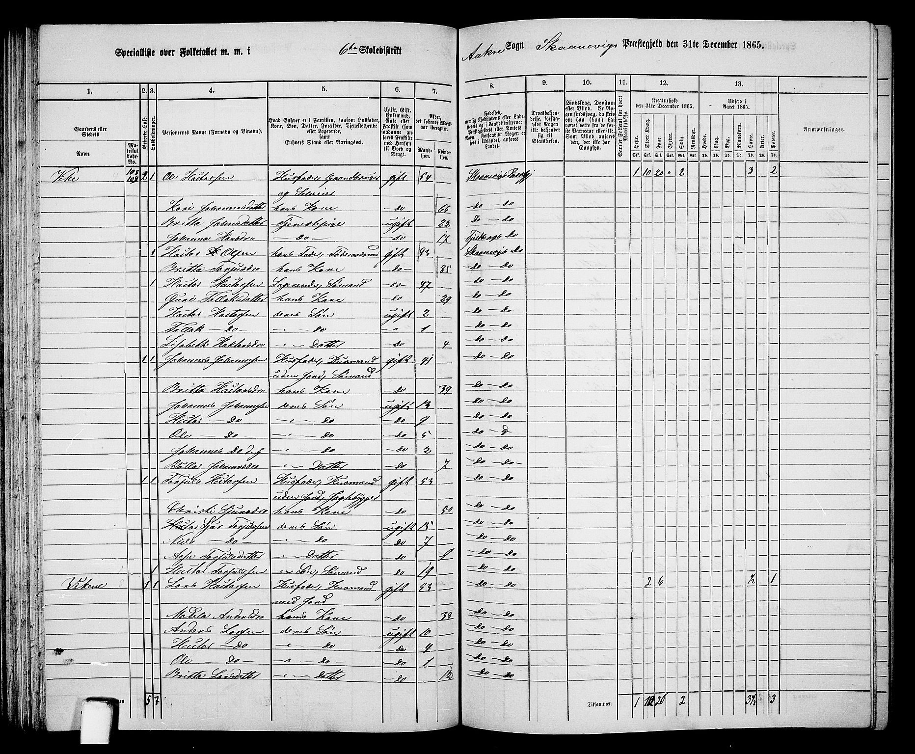 RA, 1865 census for Skånevik, 1865, p. 94