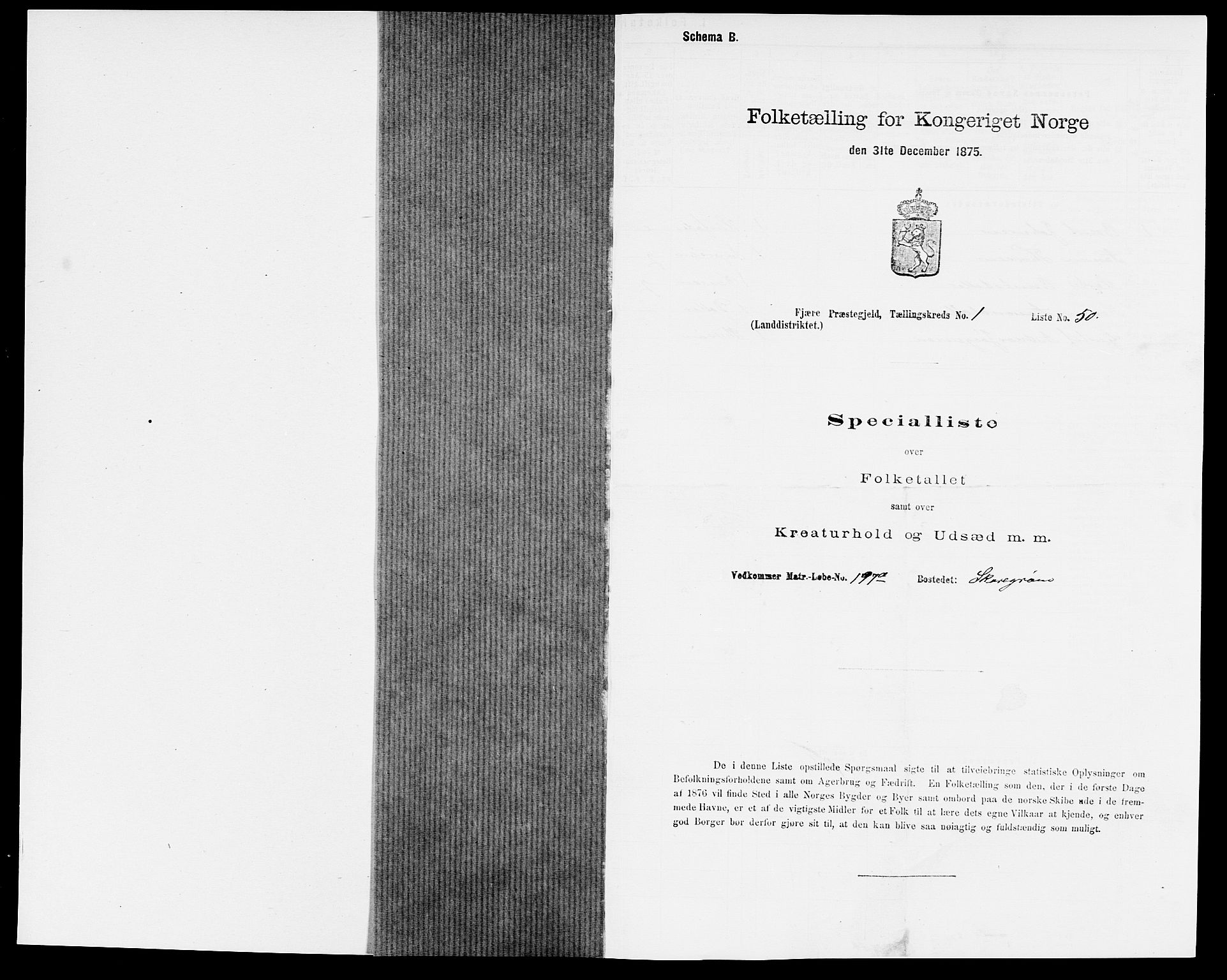 SAK, 1875 census for 0923L Fjære/Fjære, 1875, p. 169