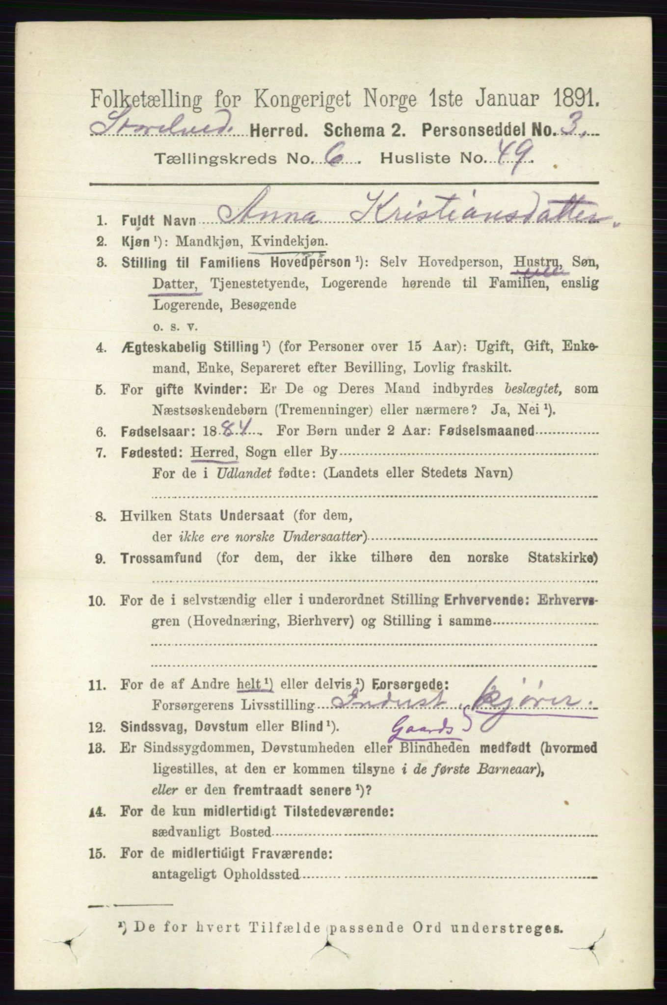 RA, 1891 census for 0430 Stor-Elvdal, 1891, p. 2457