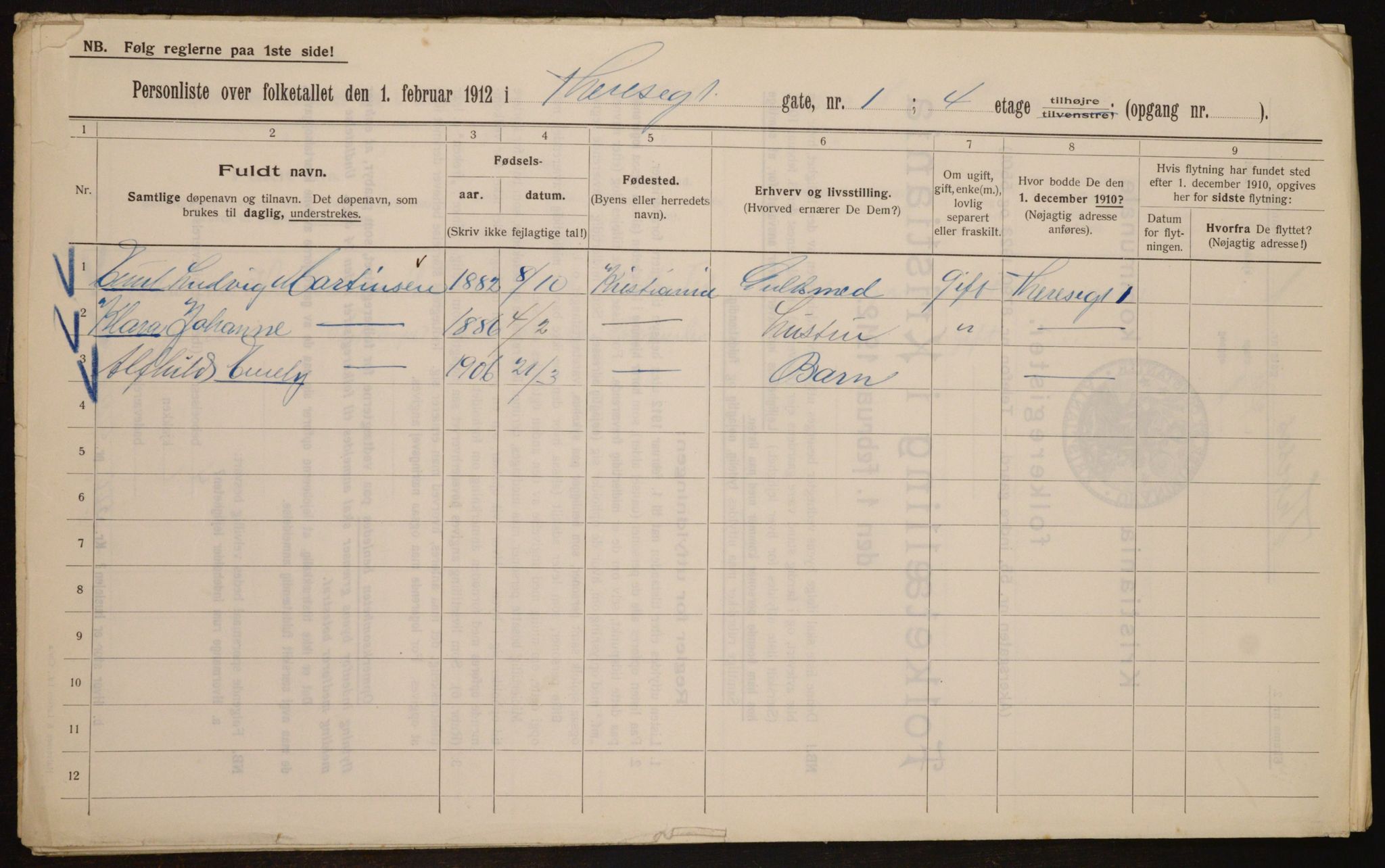 OBA, Municipal Census 1912 for Kristiania, 1912, p. 107739