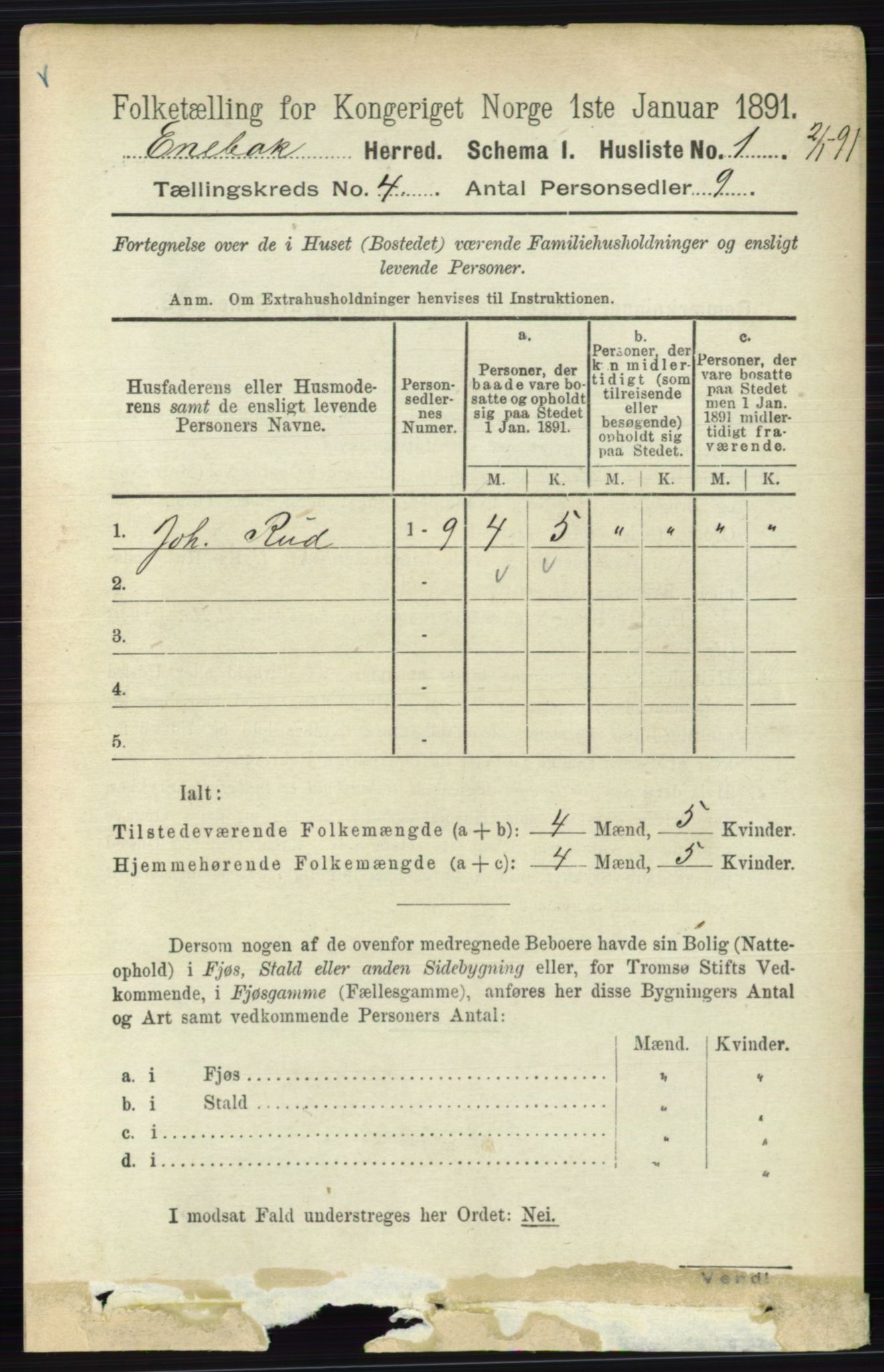 RA, 1891 census for 0229 Enebakk, 1891, p. 1411