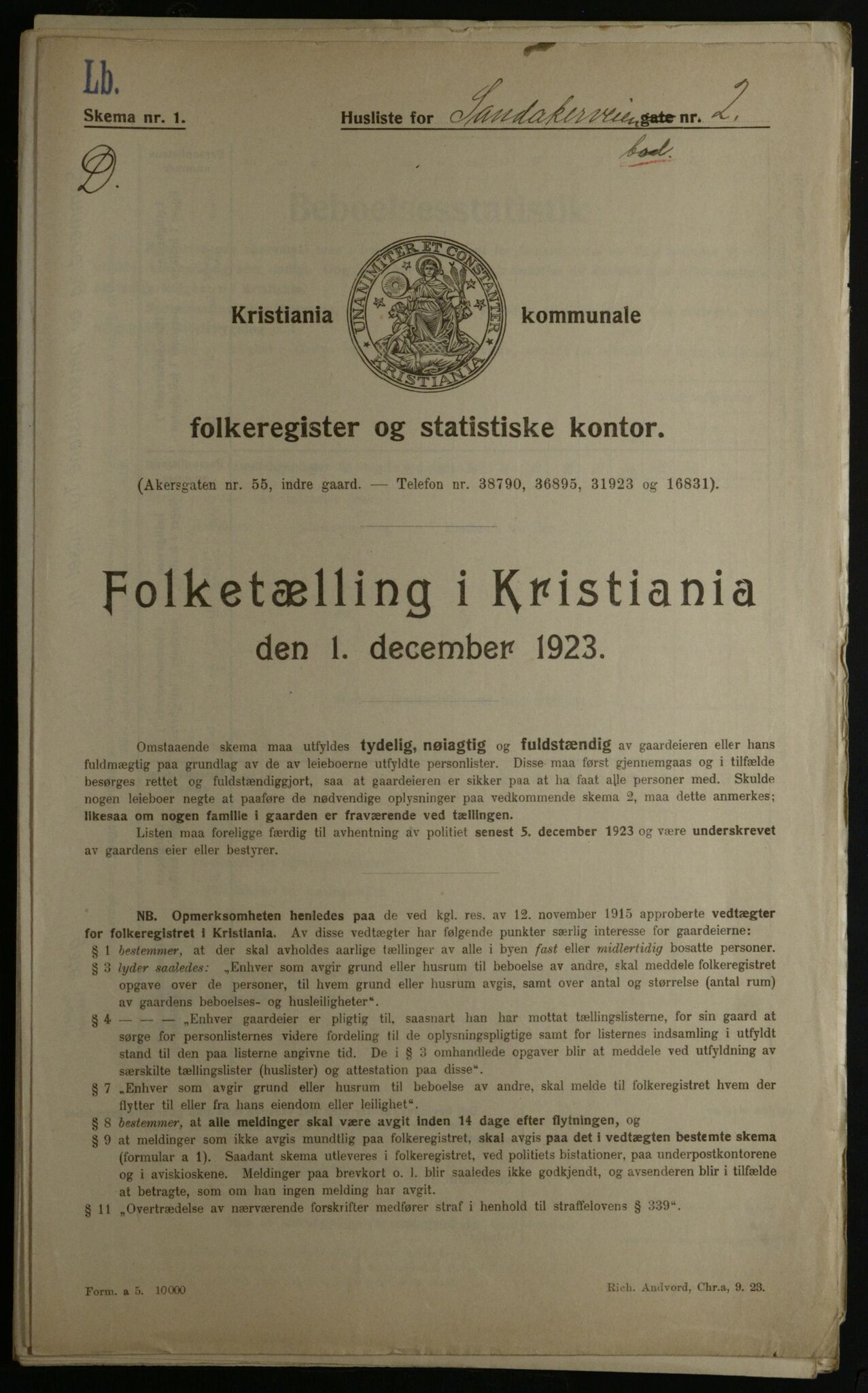 OBA, Municipal Census 1923 for Kristiania, 1923, p. 95826