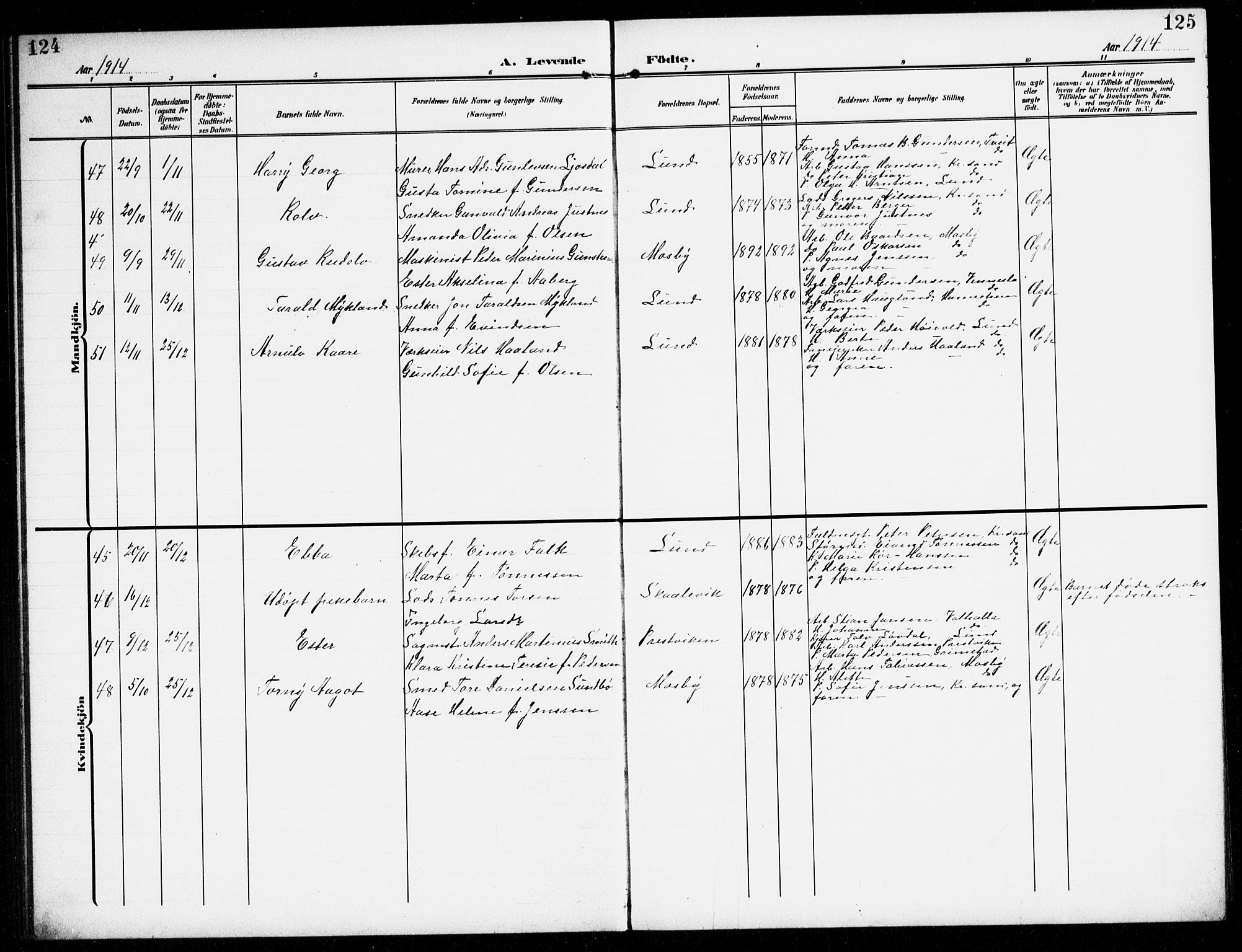 Oddernes sokneprestkontor, SAK/1111-0033/F/Fb/Fba/L0010: Parish register (copy) no. B 10, 1907-1941, p. 124-125