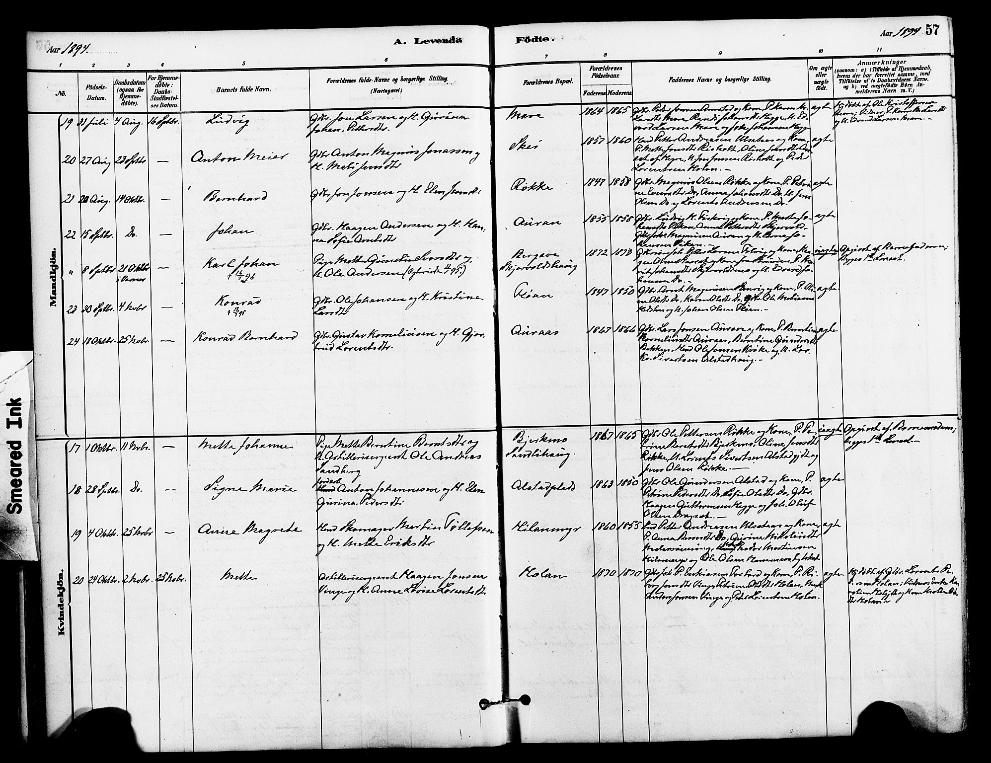 Ministerialprotokoller, klokkerbøker og fødselsregistre - Nord-Trøndelag, AV/SAT-A-1458/712/L0100: Parish register (official) no. 712A01, 1880-1900, p. 57