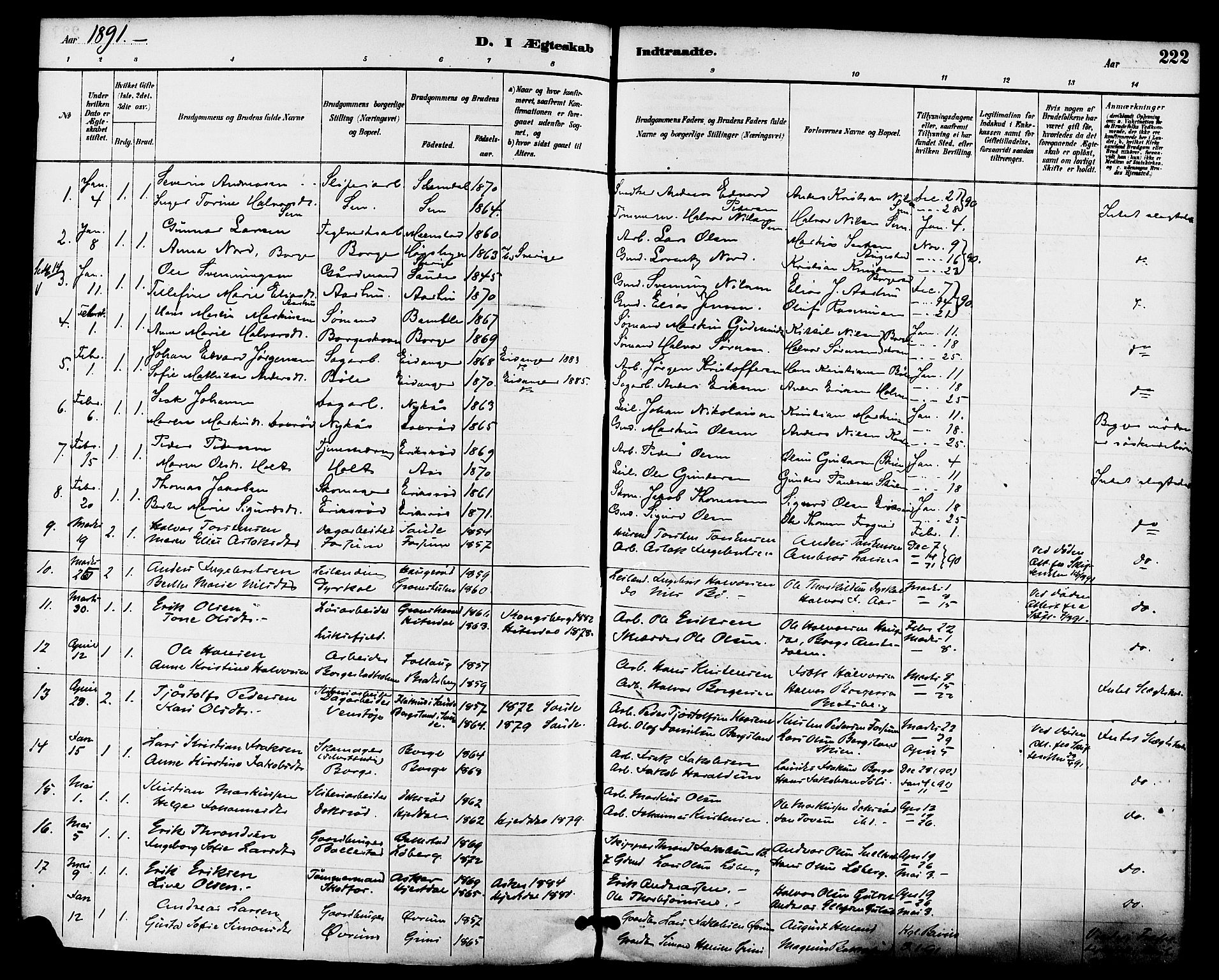 Gjerpen kirkebøker, SAKO/A-265/F/Fa/L0010: Parish register (official) no. I 10, 1886-1895, p. 222