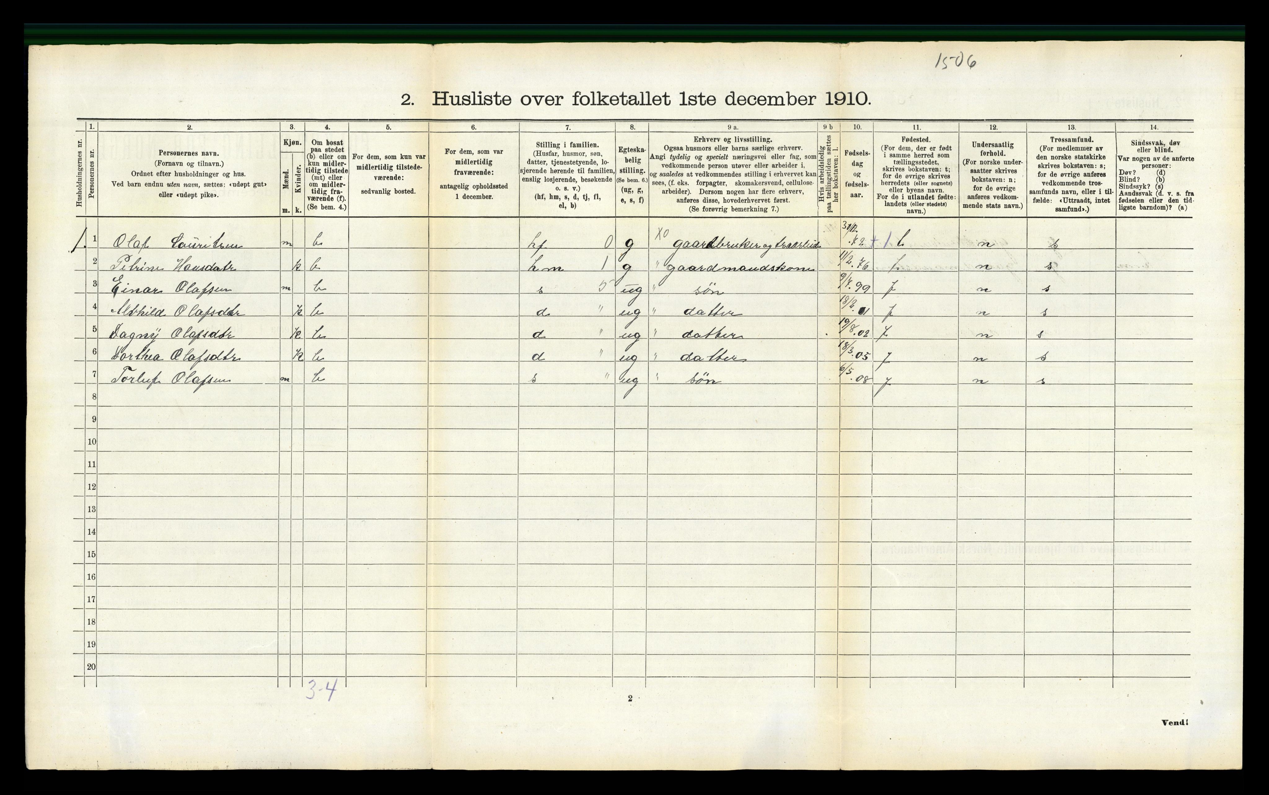 RA, 1910 census for Beiarn, 1910, p. 556