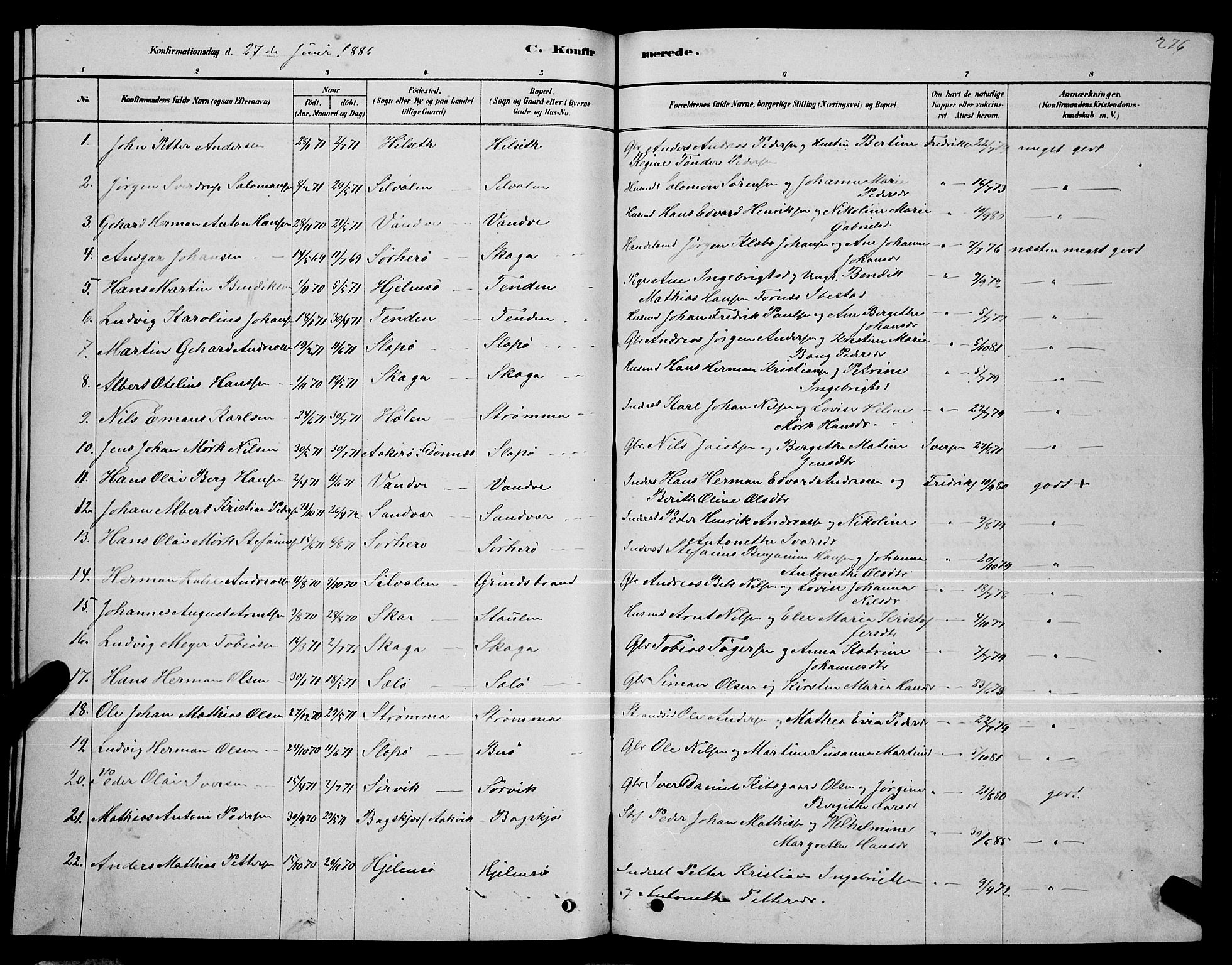 Ministerialprotokoller, klokkerbøker og fødselsregistre - Nordland, AV/SAT-A-1459/834/L0513: Parish register (copy) no. 834C04, 1877-1892, p. 276