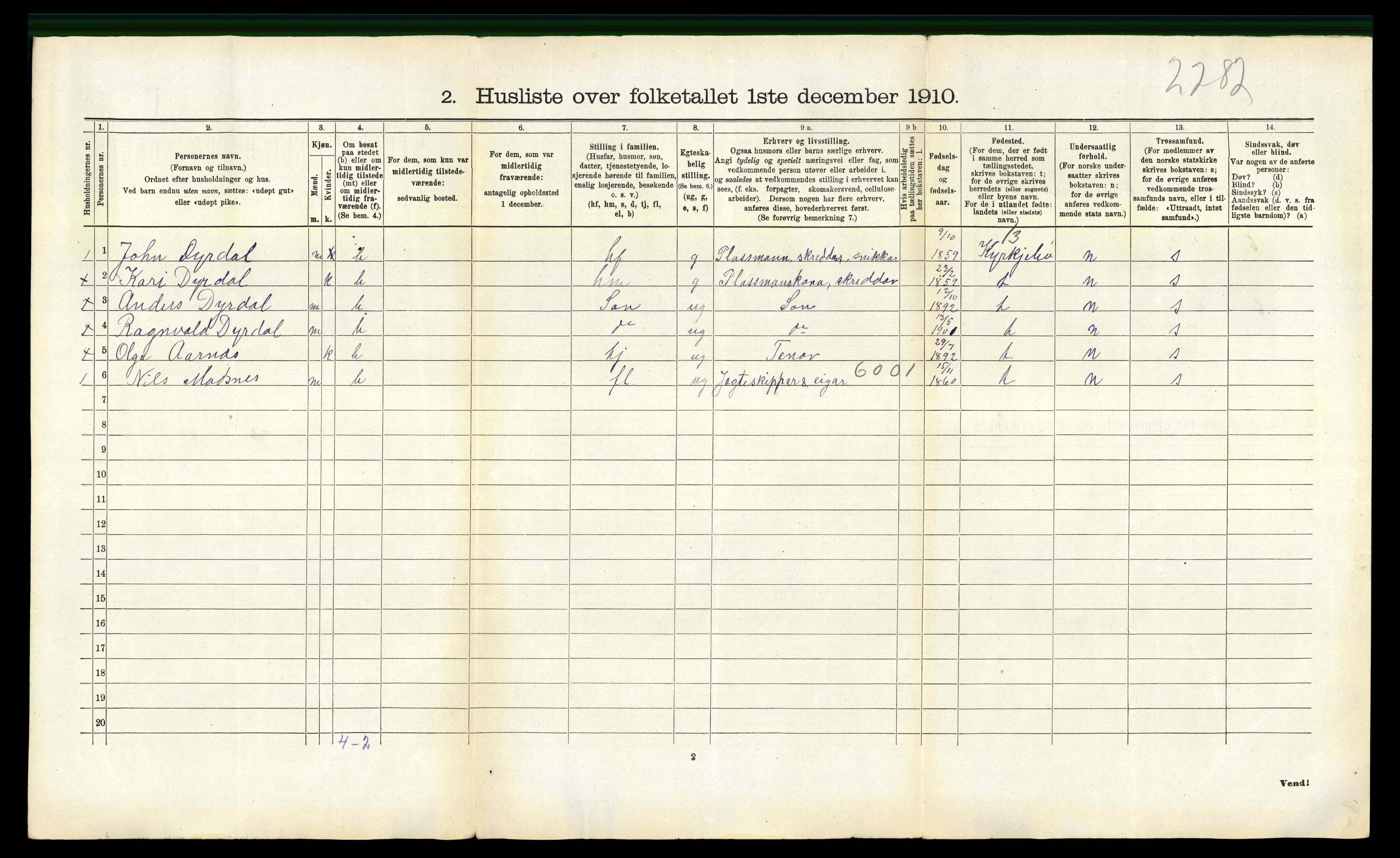 RA, 1910 census for Lavik, 1910, p. 314