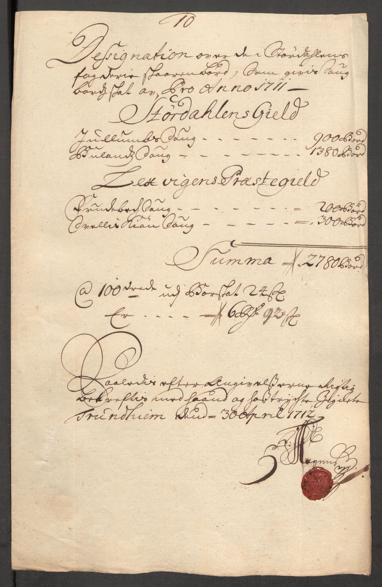 Rentekammeret inntil 1814, Reviderte regnskaper, Fogderegnskap, AV/RA-EA-4092/R62/L4201: Fogderegnskap Stjørdal og Verdal, 1711, p. 131