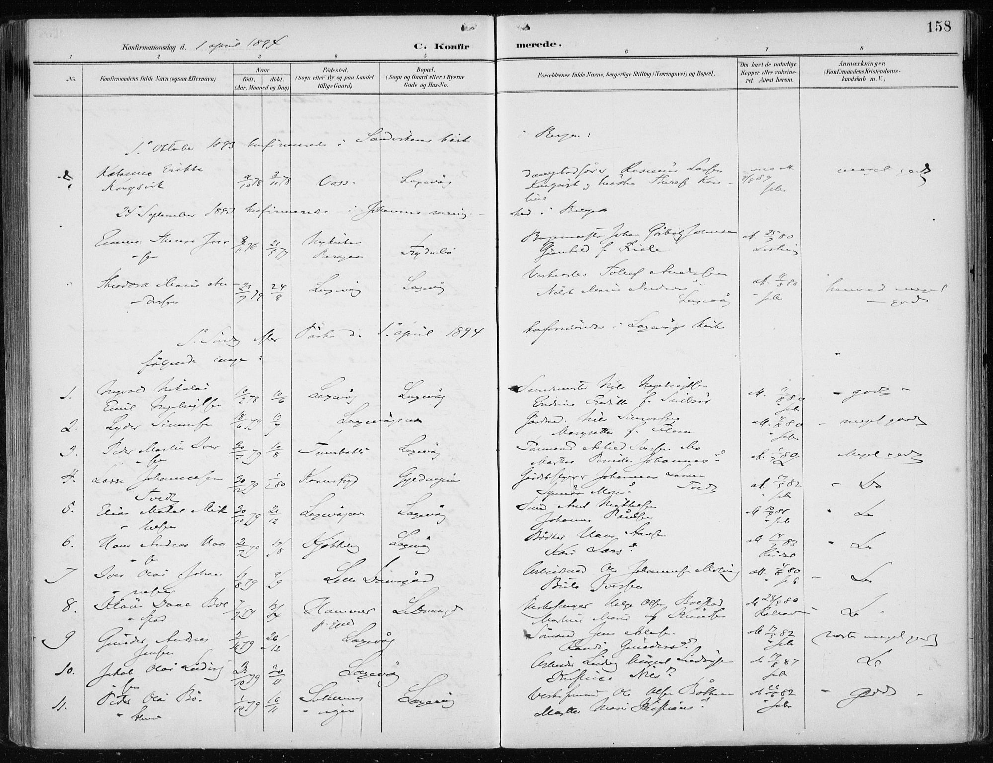 Askøy Sokneprestembete, SAB/A-74101/H/Ha/Haa/Haae/L0003: Parish register (official) no. E 3, 1891-1903, p. 158