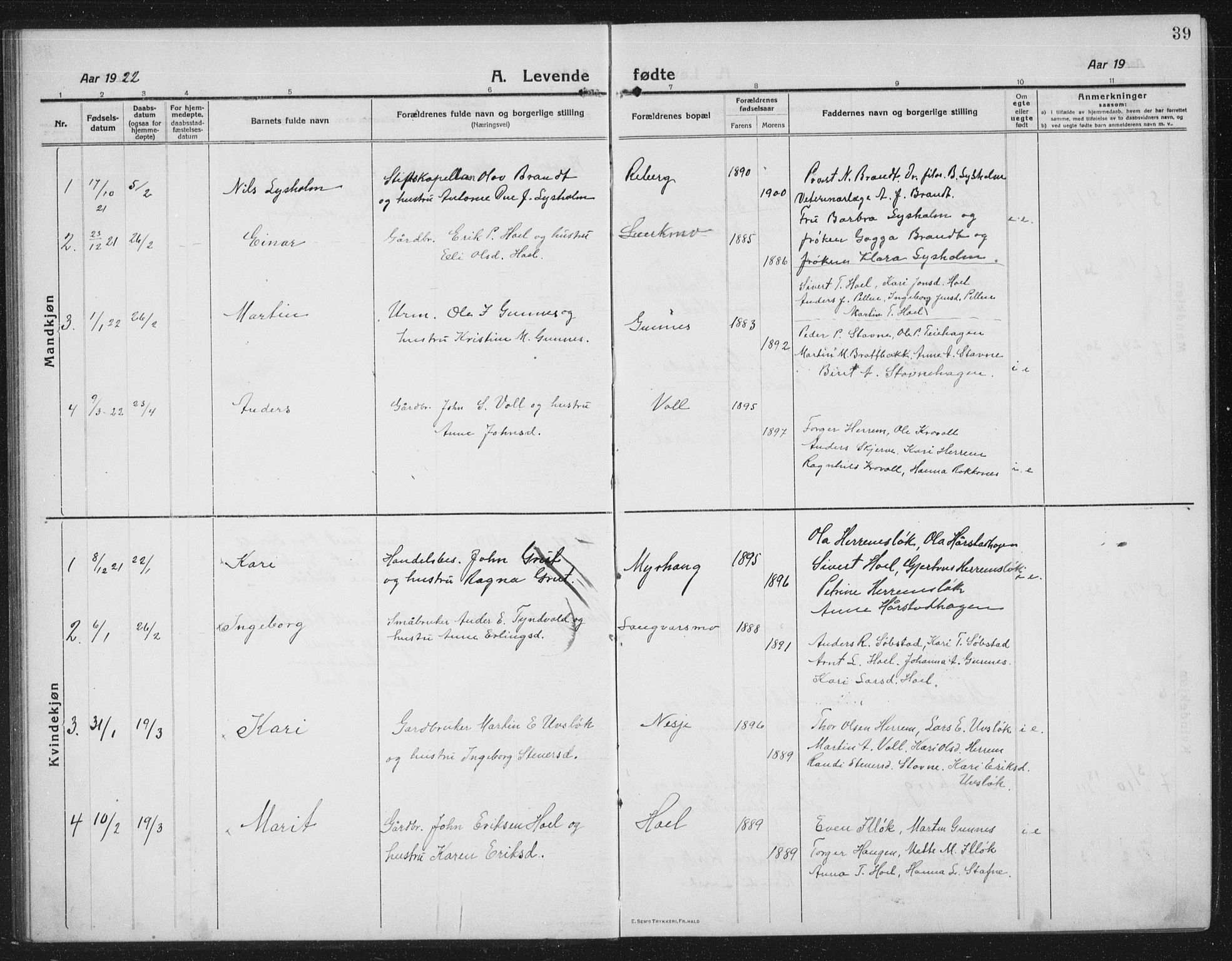 Ministerialprotokoller, klokkerbøker og fødselsregistre - Sør-Trøndelag, SAT/A-1456/674/L0877: Parish register (copy) no. 674C04, 1913-1940, p. 39