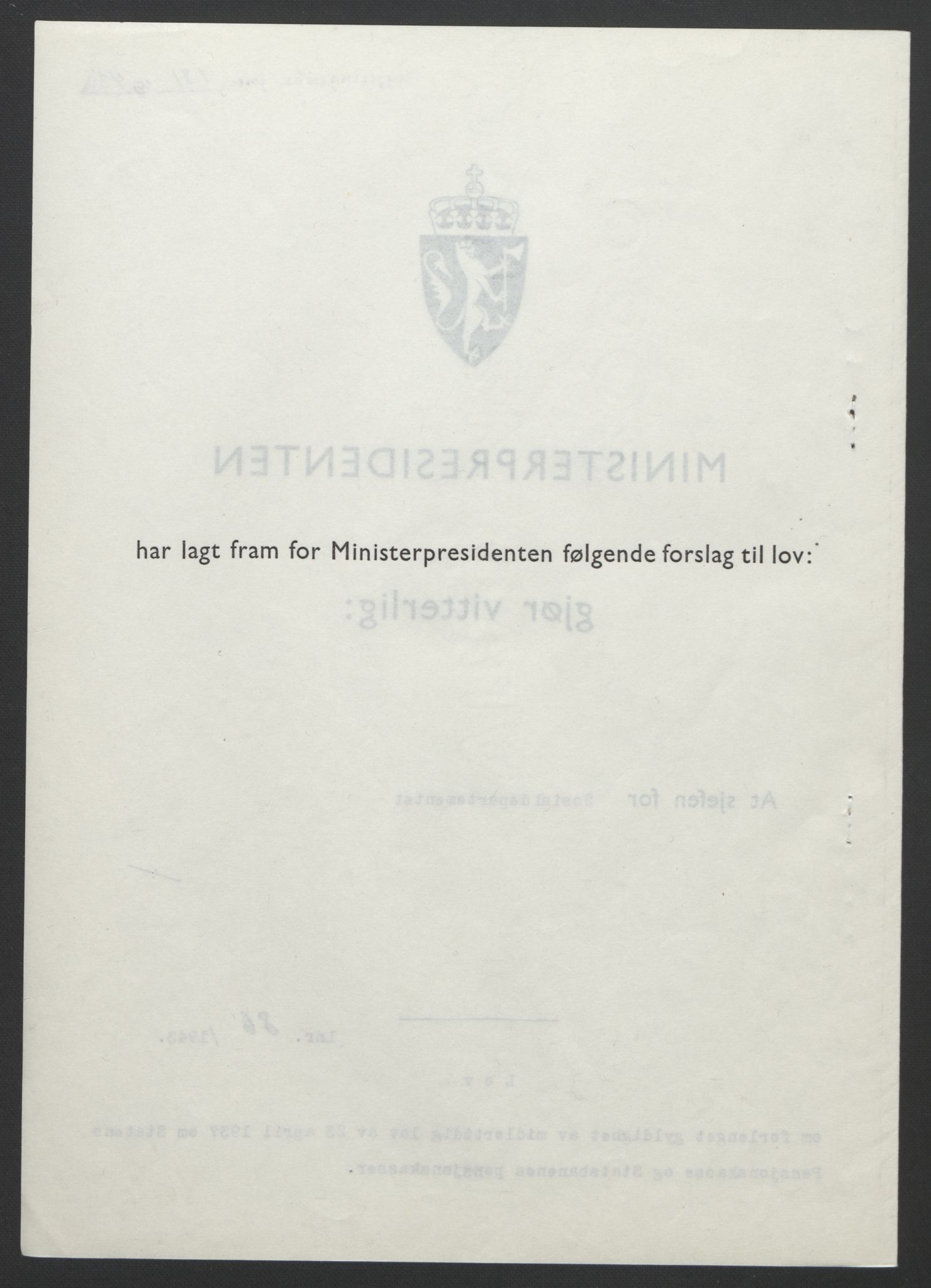 NS-administrasjonen 1940-1945 (Statsrådsekretariatet, de kommisariske statsråder mm), RA/S-4279/D/Db/L0099: Lover, 1943, p. 393