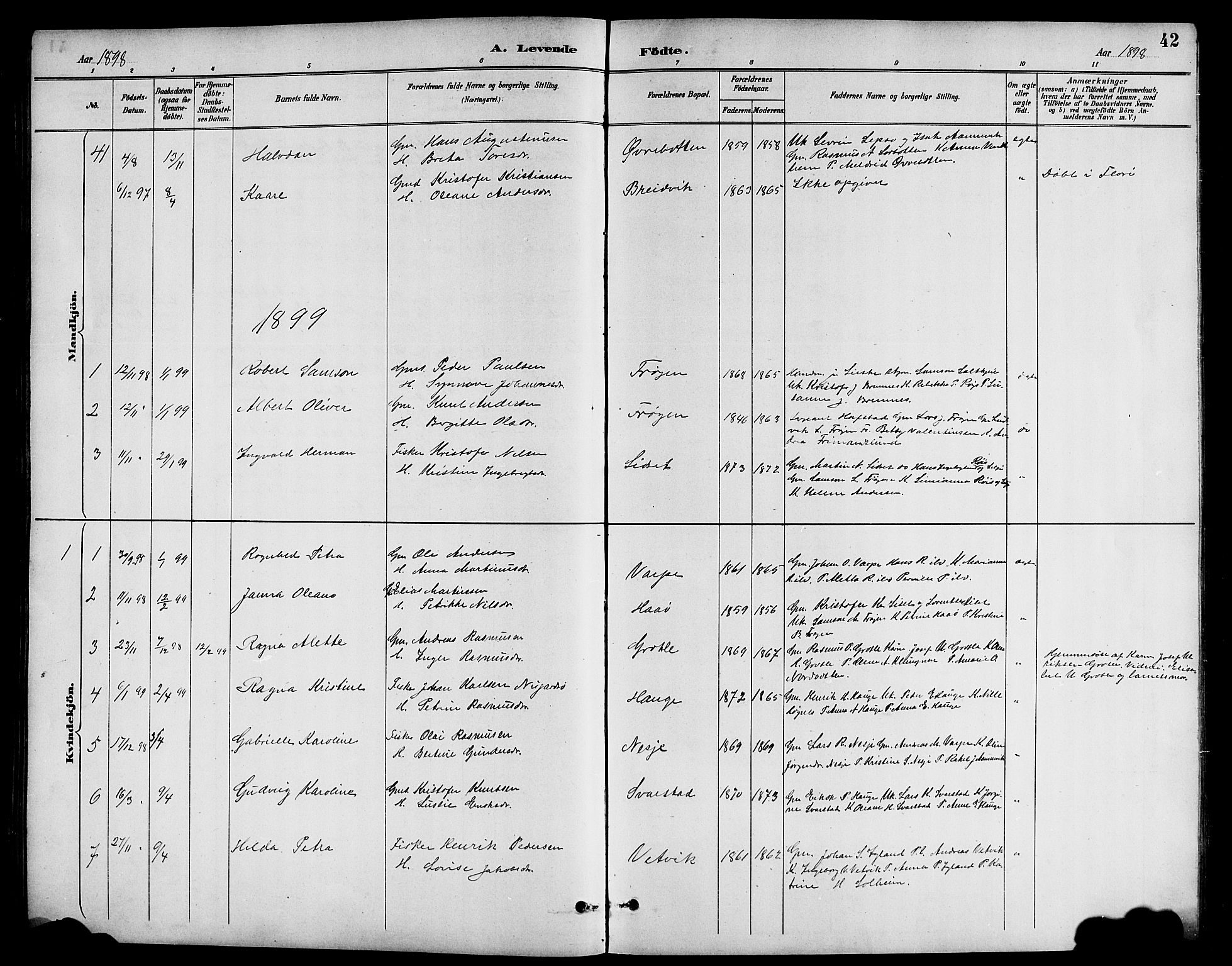 Bremanger sokneprestembete, AV/SAB-A-82201/H/Hab/Haba/L0003: Parish register (copy) no. A 3, 1890-1908, p. 42