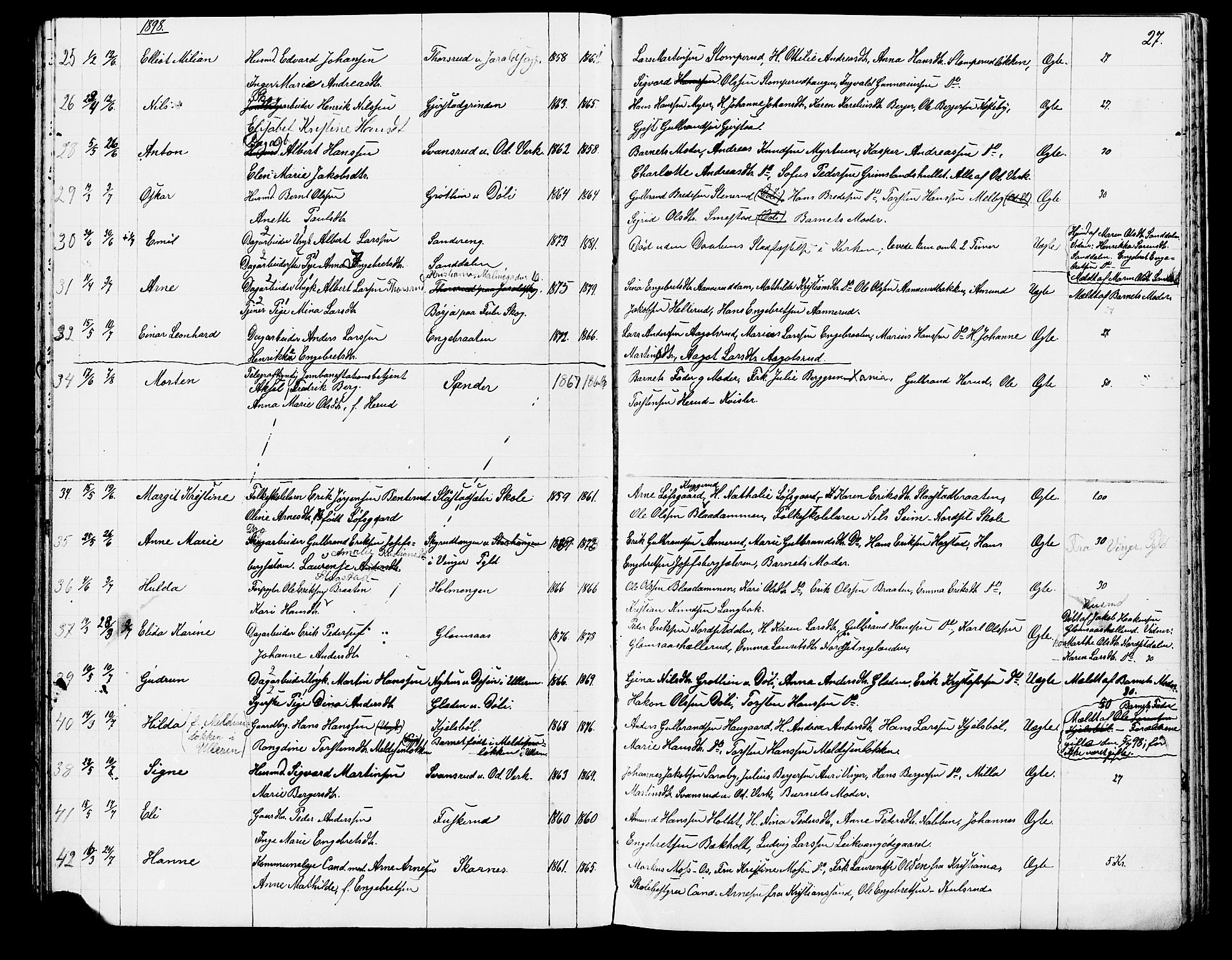 Sør-Odal prestekontor, AV/SAH-PREST-030/H/Ha/Hab/L0002: Parish register (copy) no. 2, 1895-1905, p. 27