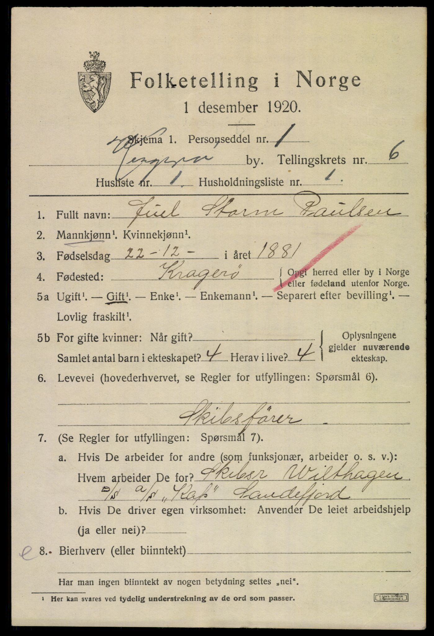 SAKO, 1920 census for Kragerø, 1920, p. 9067