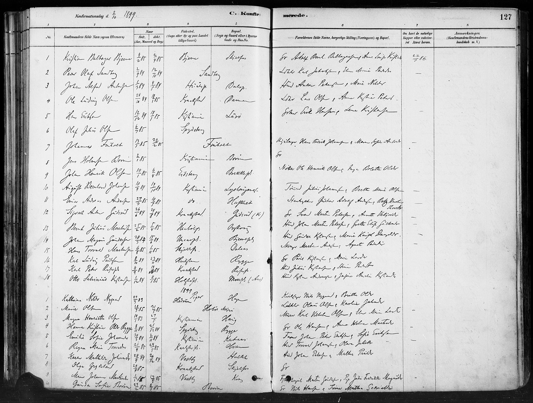 Hobøl prestekontor Kirkebøker, SAO/A-2002/F/Fa/L0005: Parish register (official) no. I 5, 1878-1904, p. 127