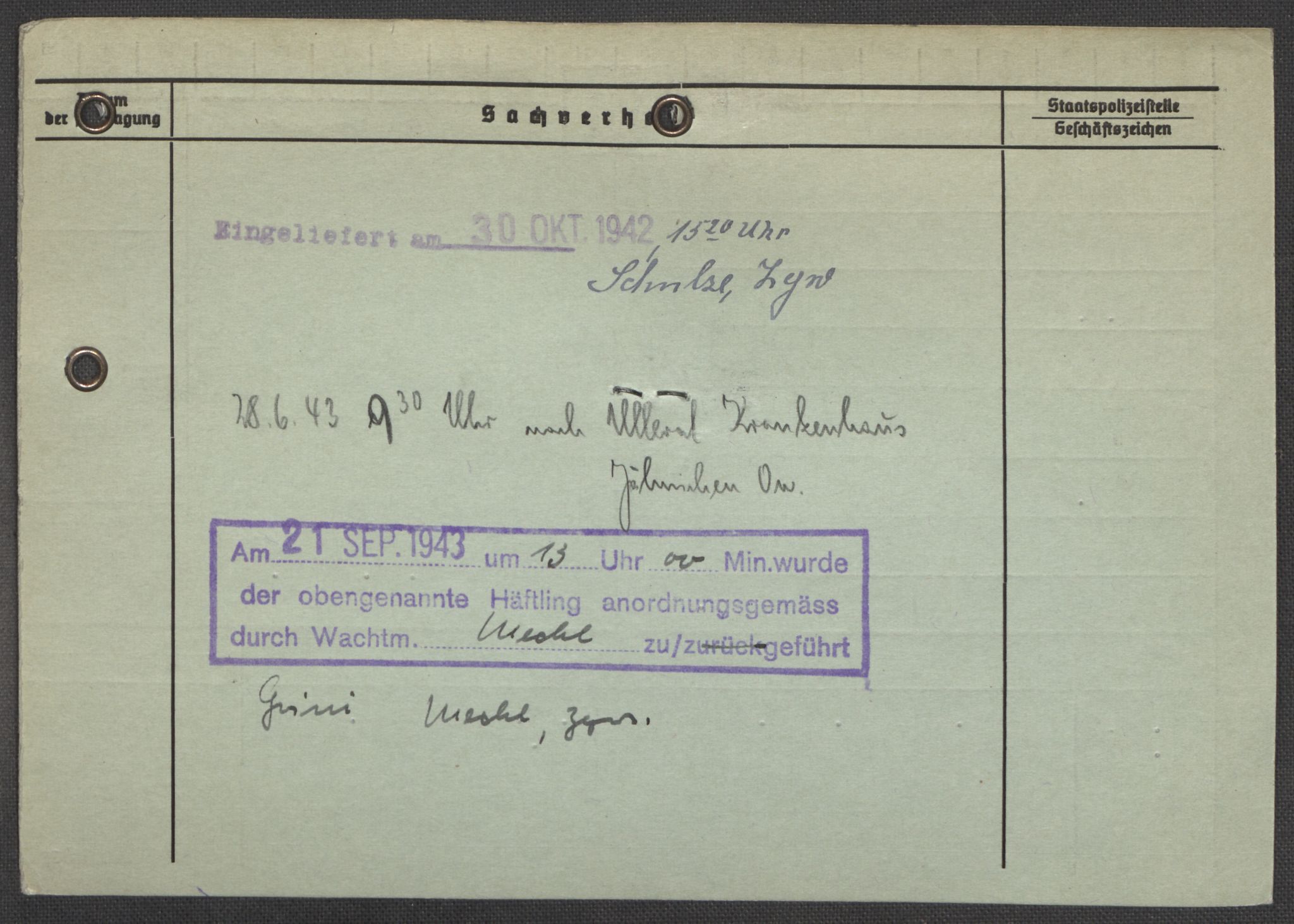 Befehlshaber der Sicherheitspolizei und des SD, RA/RAFA-5969/E/Ea/Eaa/L0009: Register over norske fanger i Møllergata 19: Ru-Sy, 1940-1945, p. 1427