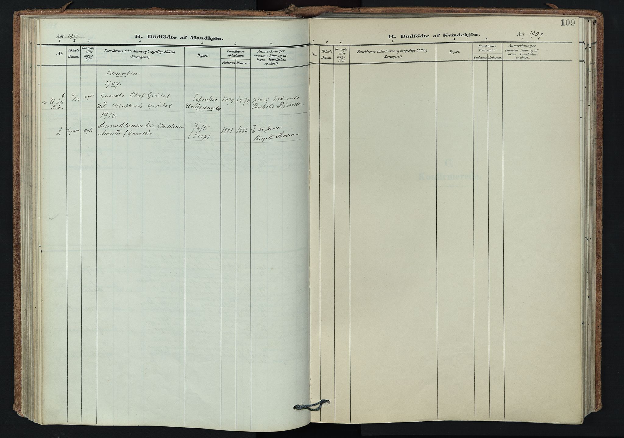 Våle kirkebøker, SAKO/A-334/F/Fa/L0012: Parish register (official) no. I 12, 1907-1934, p. 109