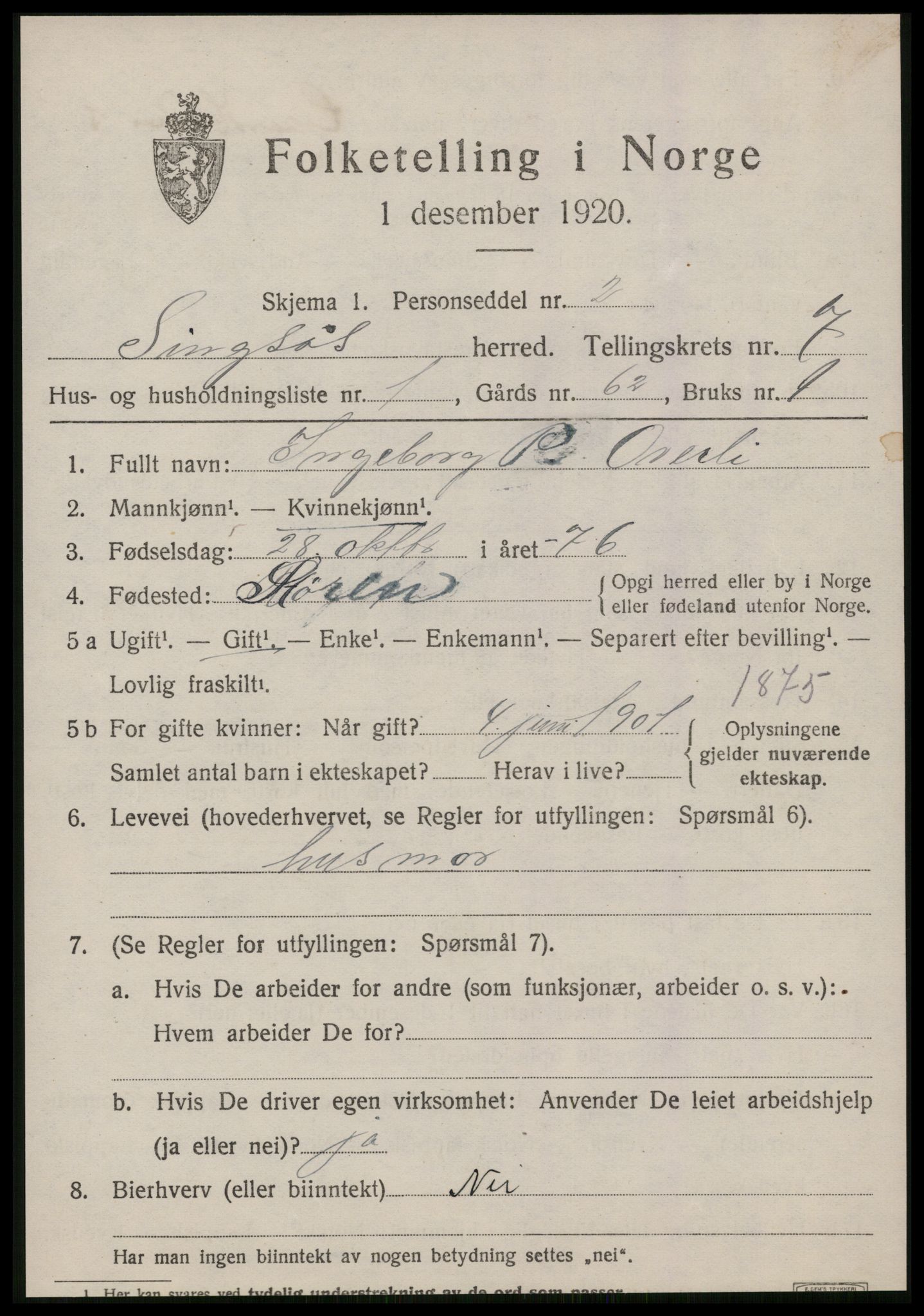 SAT, 1920 census for Singsås, 1920, p. 4017