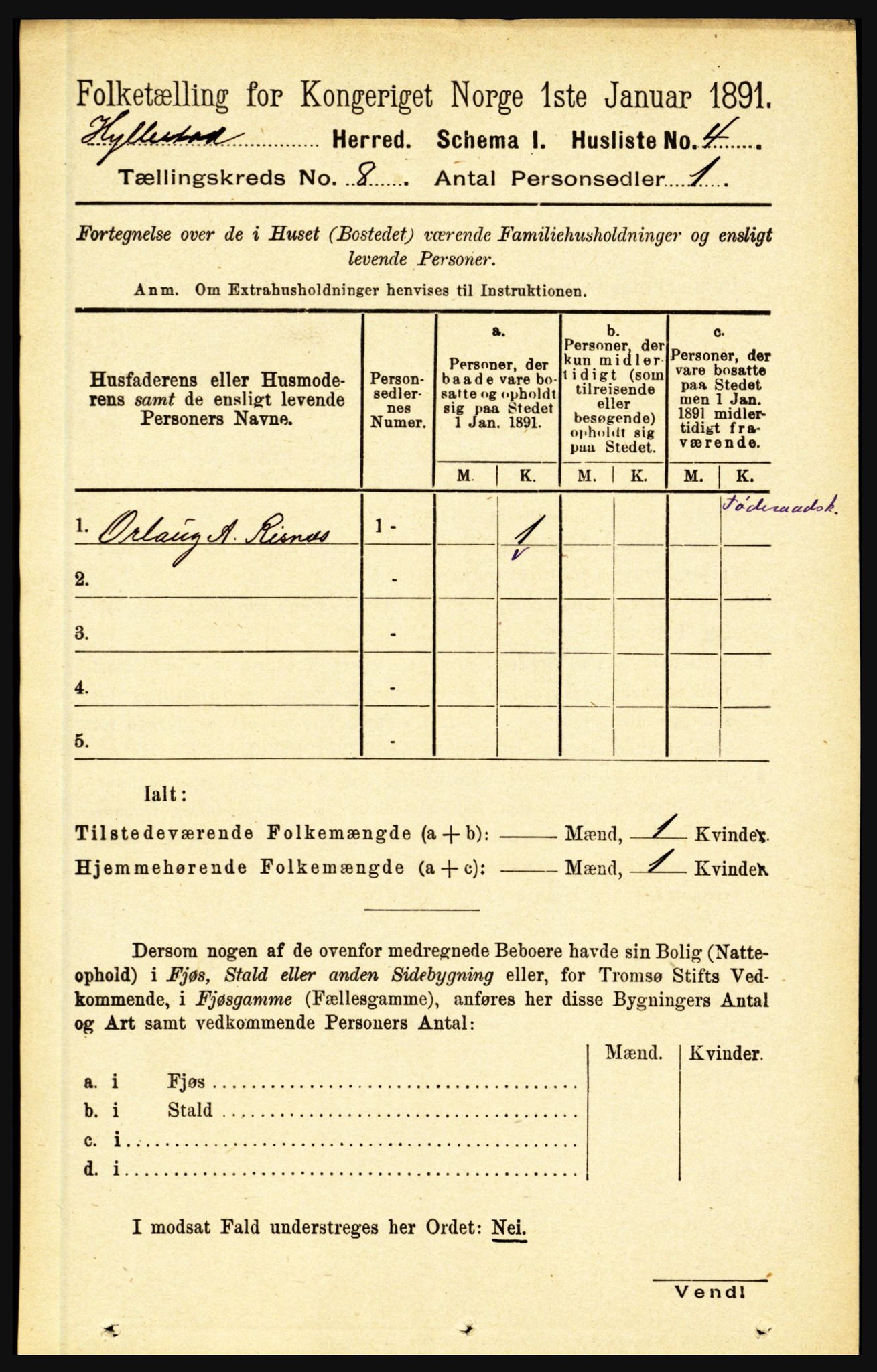 RA, 1891 census for 1413 Hyllestad, 1891, p. 1283