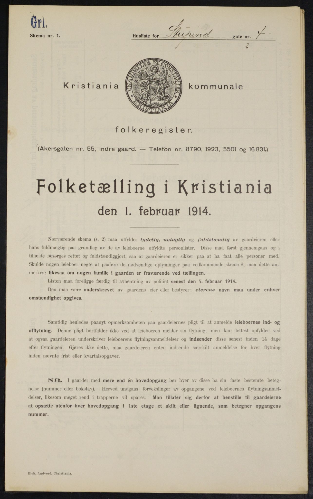 OBA, Municipal Census 1914 for Kristiania, 1914, p. 105217