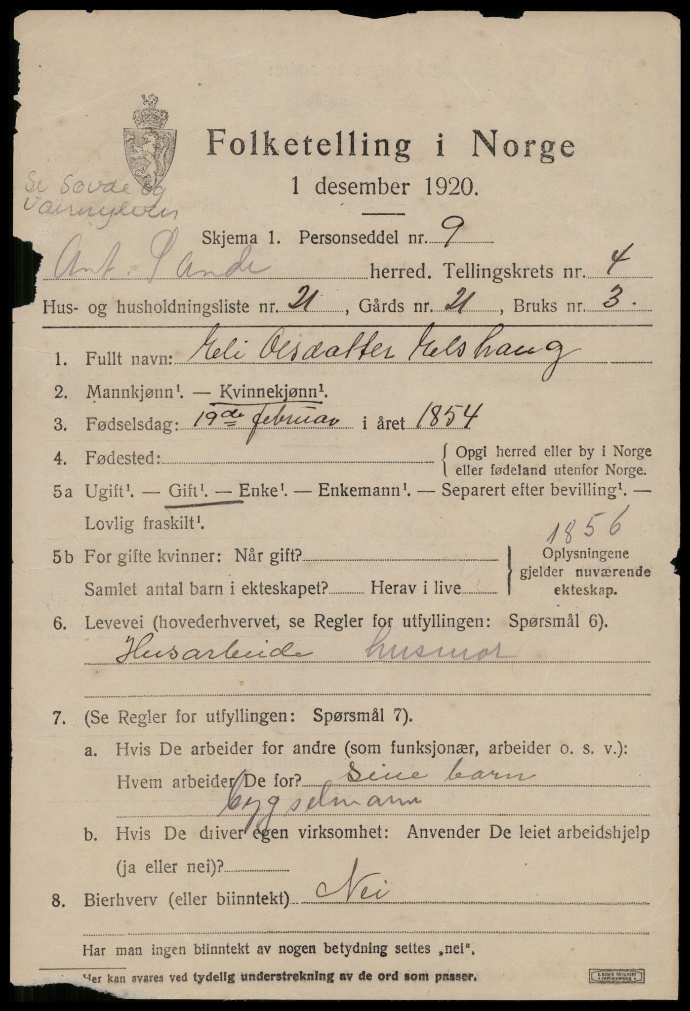 SAT, 1920 census for Rindal, 1920, p. 2640