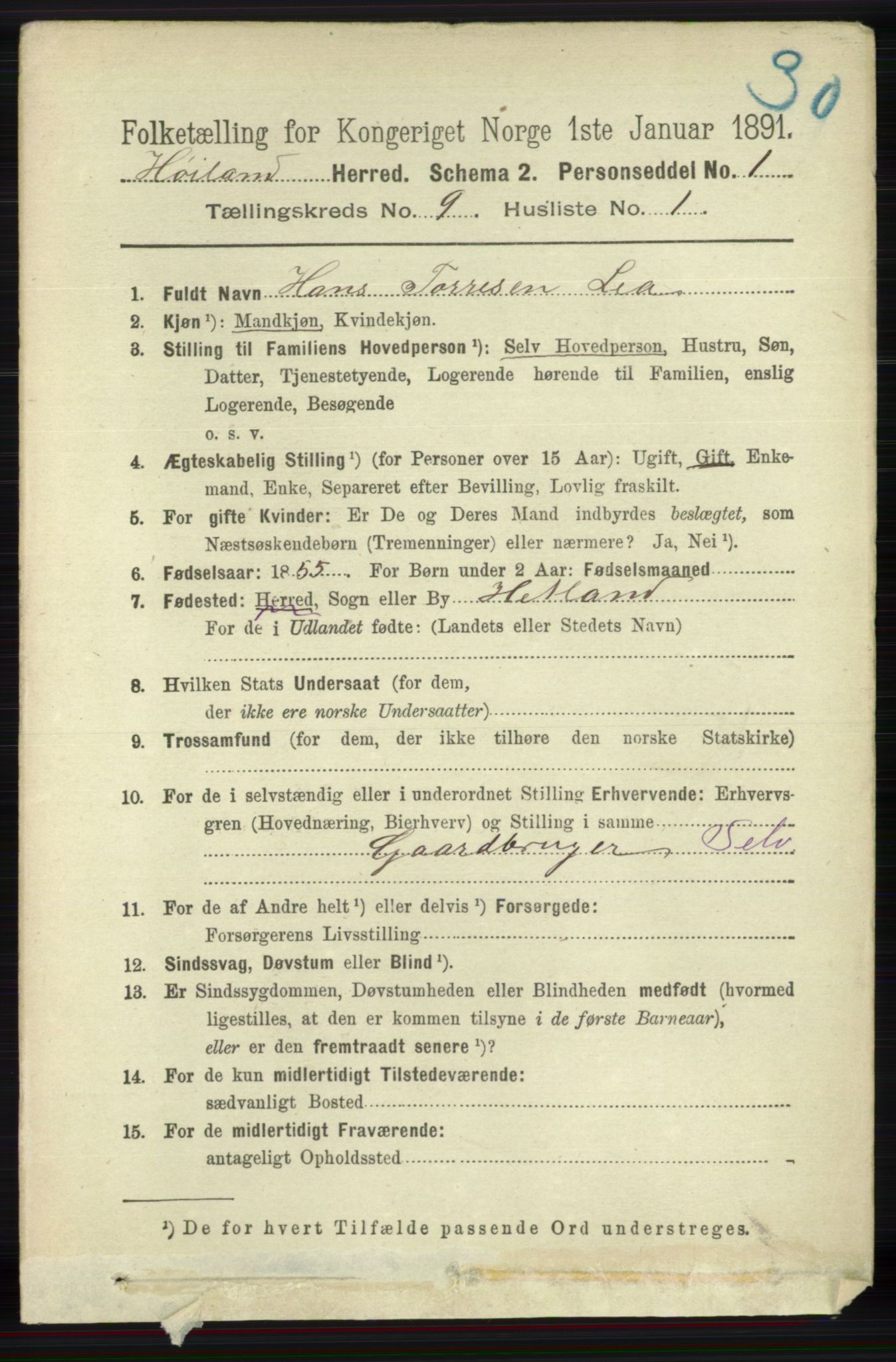 RA, 1891 census for 1123 Høyland, 1891, p. 3549