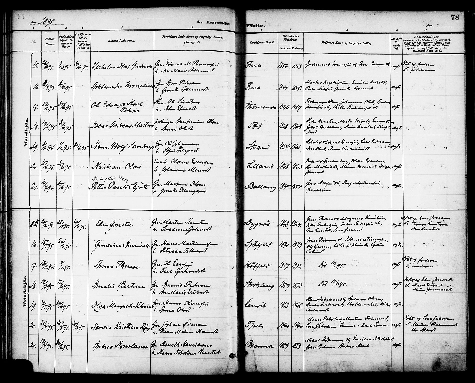 Ministerialprotokoller, klokkerbøker og fødselsregistre - Nordland, AV/SAT-A-1459/863/L0898: Parish register (official) no. 863A10, 1886-1897, p. 78