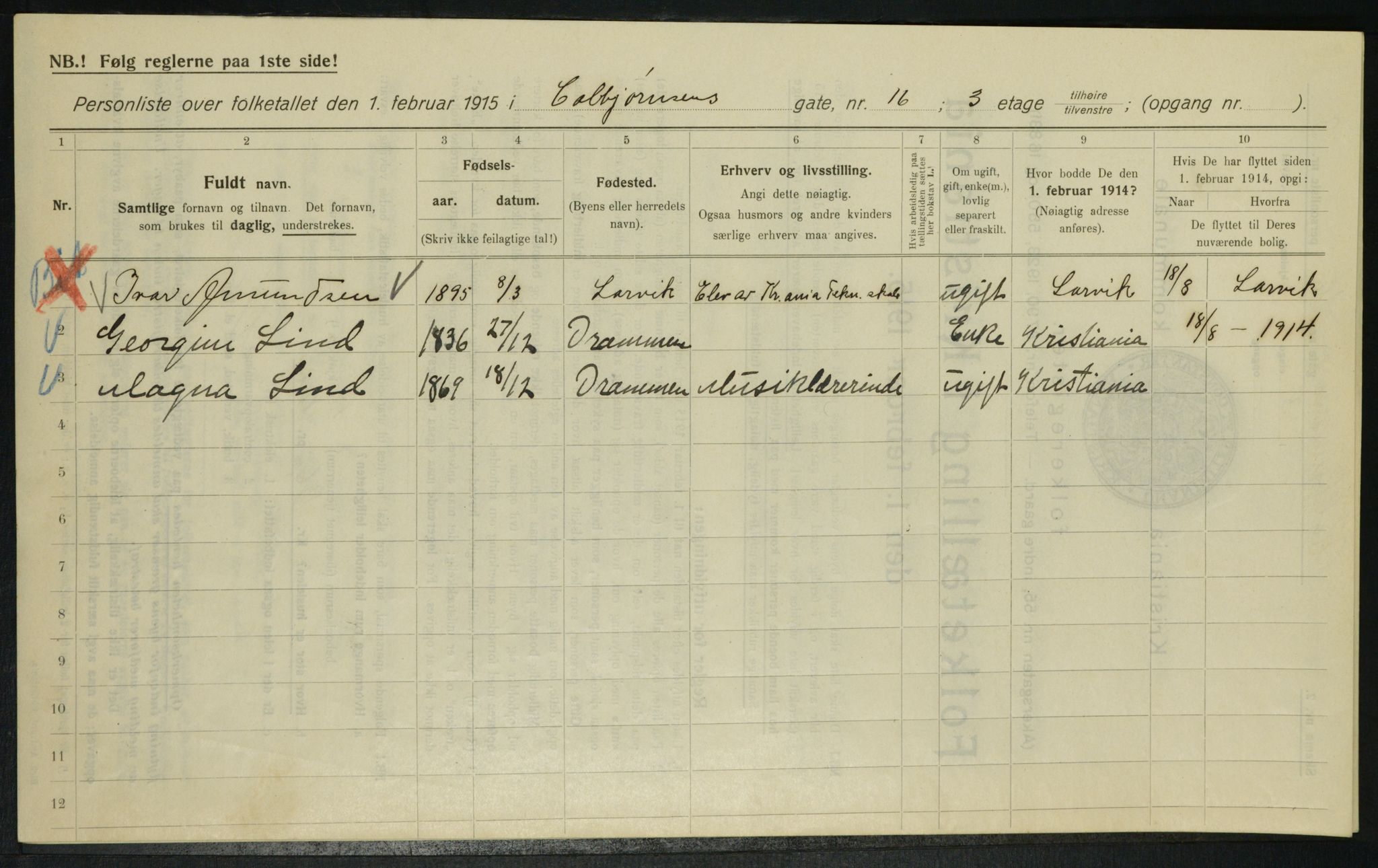 OBA, Municipal Census 1915 for Kristiania, 1915, p. 13060