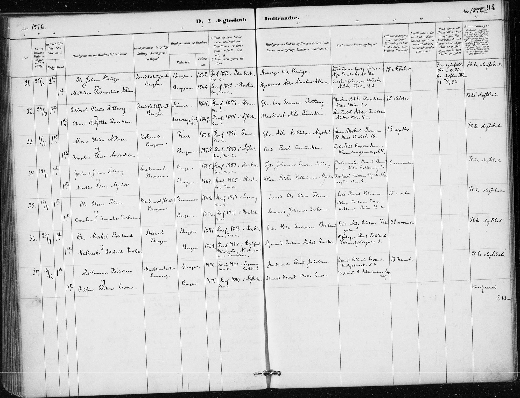 Mariakirken Sokneprestembete, SAB/A-76901/H/Haa/L0013: Parish register (official) no. C 1, 1889-1900, p. 94