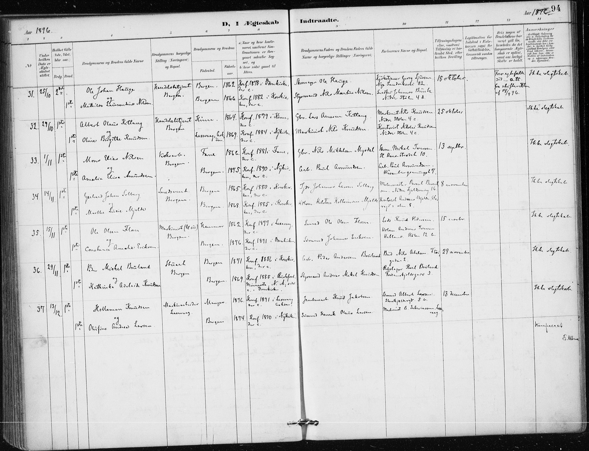 Mariakirken Sokneprestembete, AV/SAB-A-76901/H/Haa/L0013: Parish register (official) no. C 1, 1889-1900, p. 94